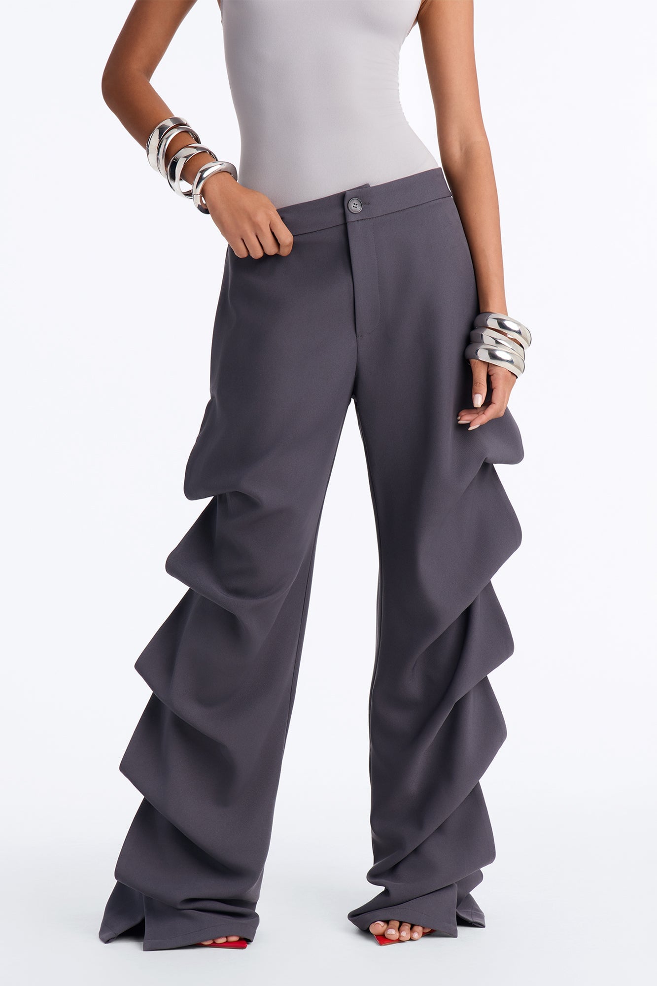 Gravity Drapes Mid Rise Adjustable Stacked Trouser - Charcoal image 6