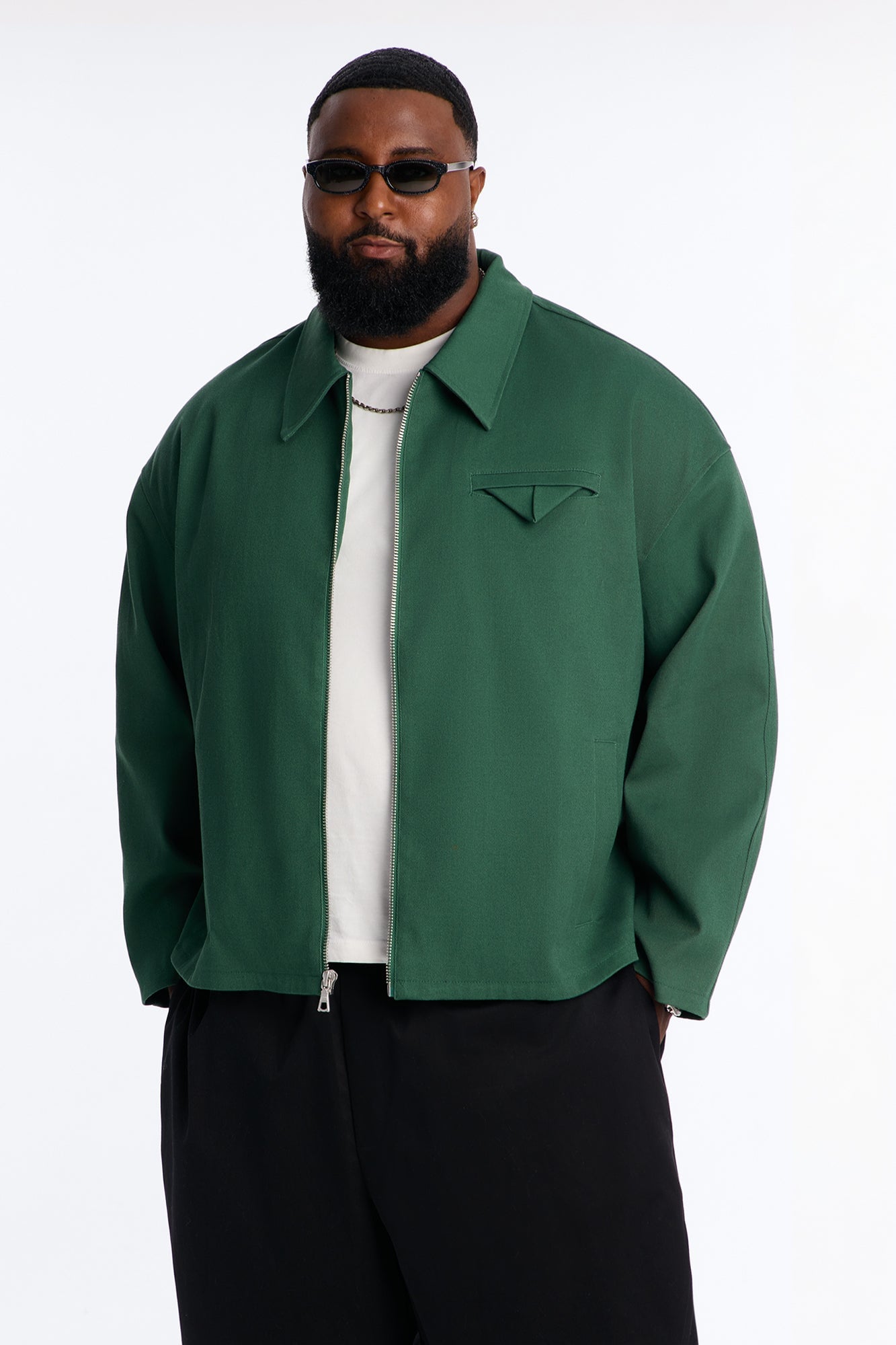 Bordeaux Cropped Chore Jacket - Hunter Green image 1