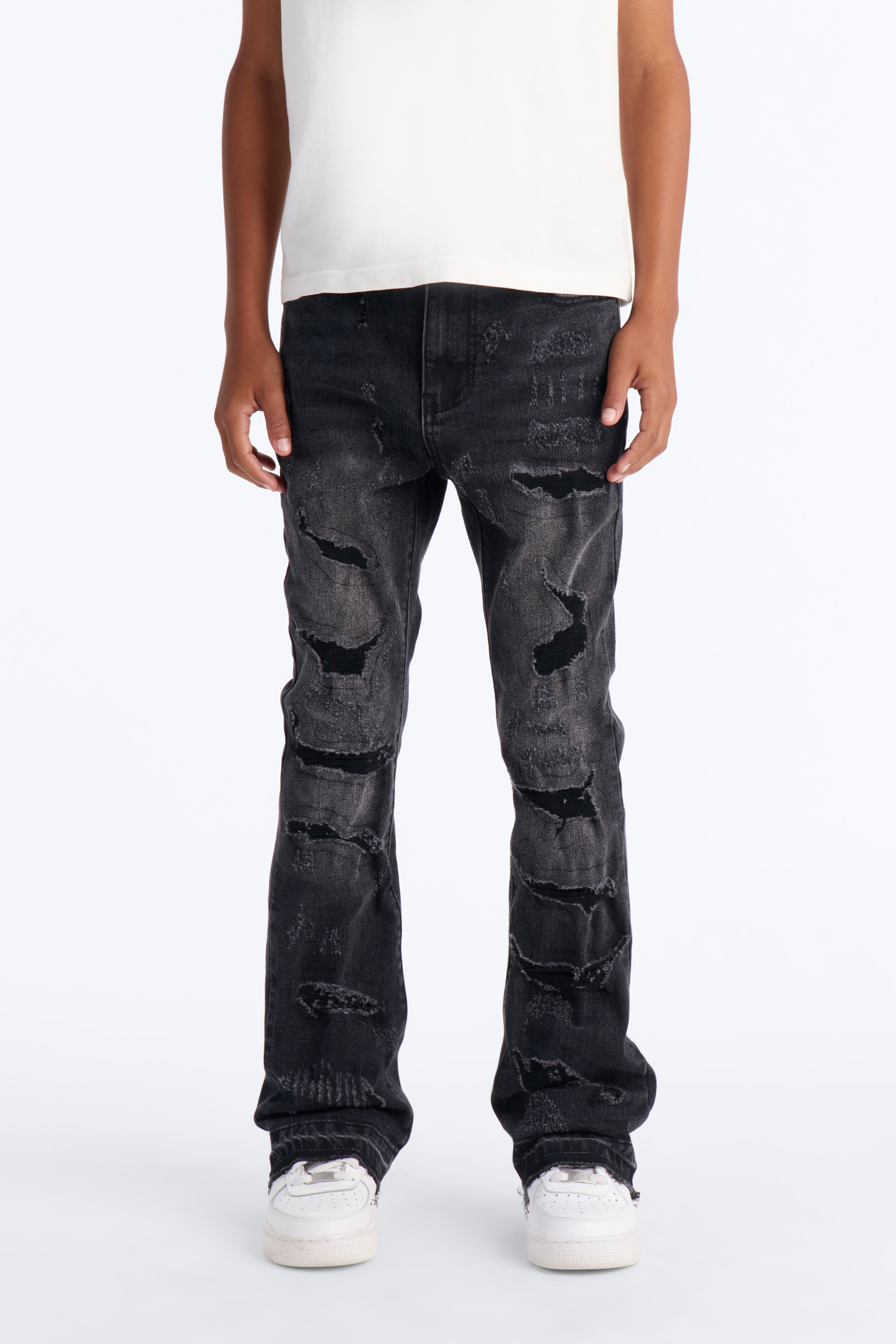 Mini Cuff Me Stacked Skinny Flared Jeans - Black Wash image 2