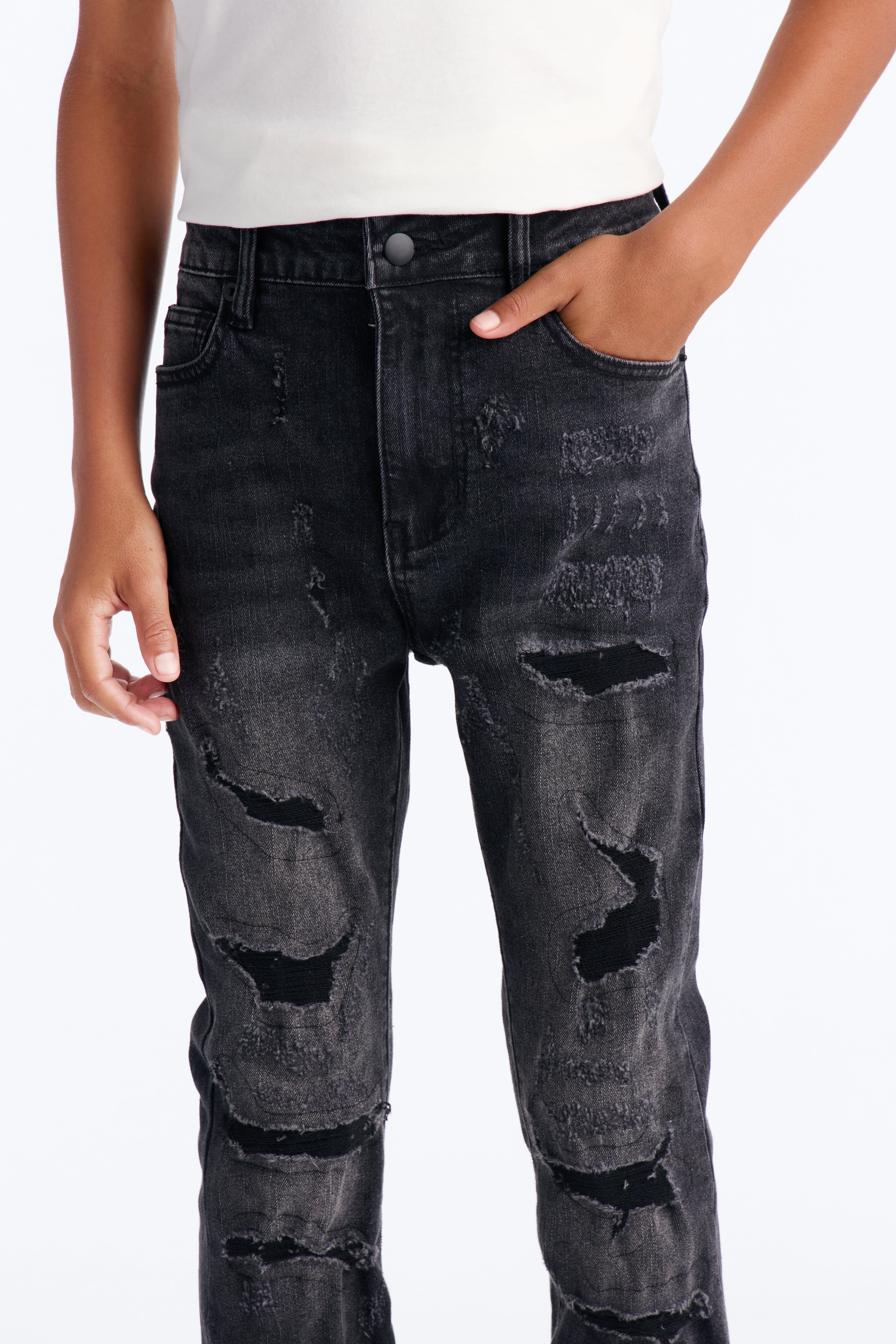 Mini Cuff Me Stacked Skinny Flared Jeans - Black Wash image 4
