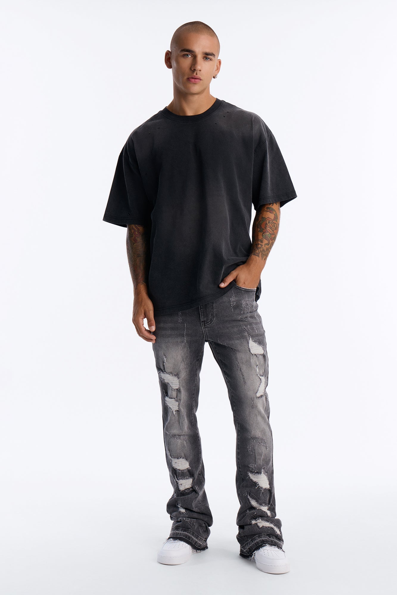 Cuff Me Stacked Skinny Flared Jeans - Grey image 6