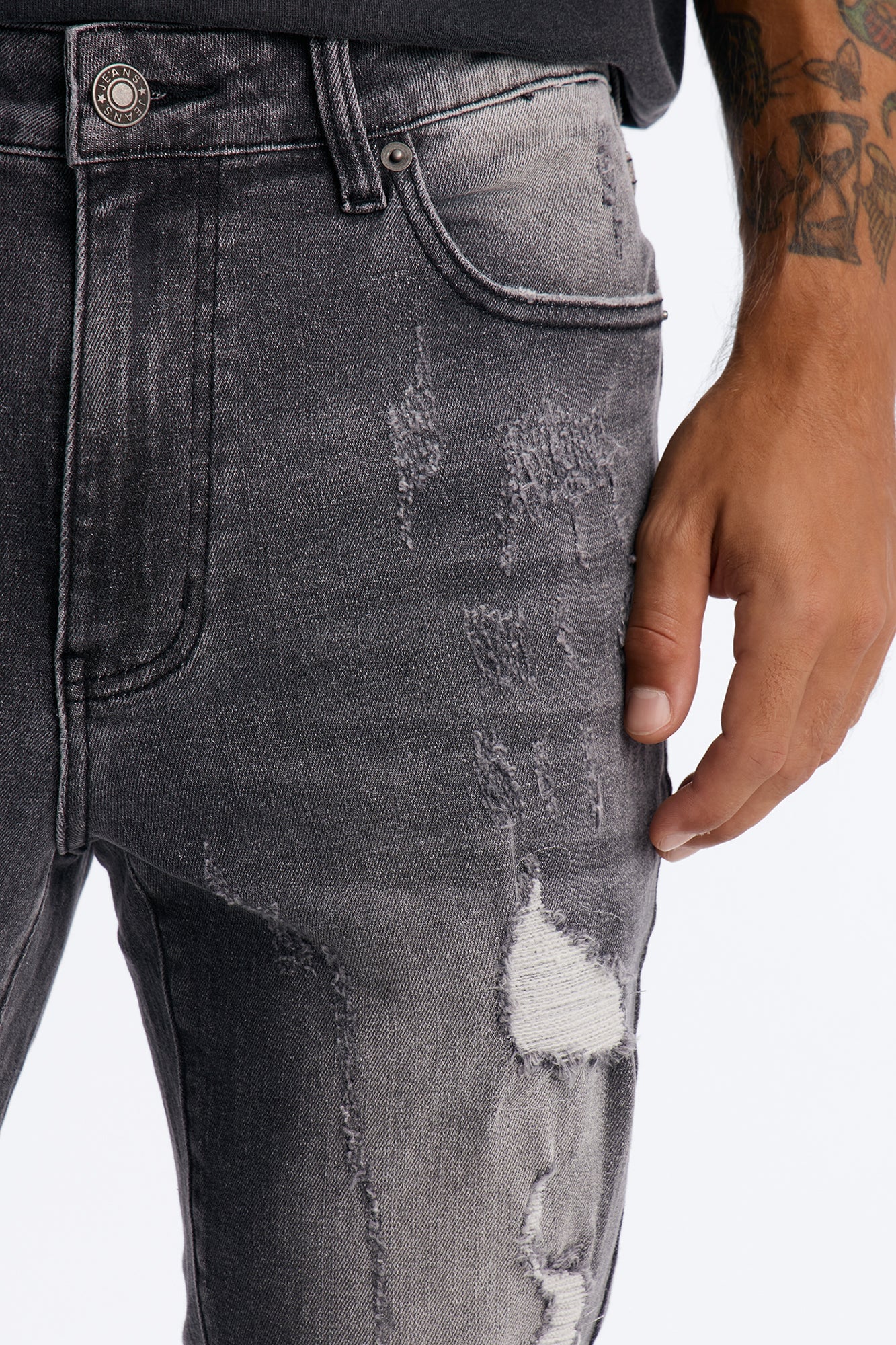 Cuff Me Stacked Skinny Flared Jeans - Grey image 7