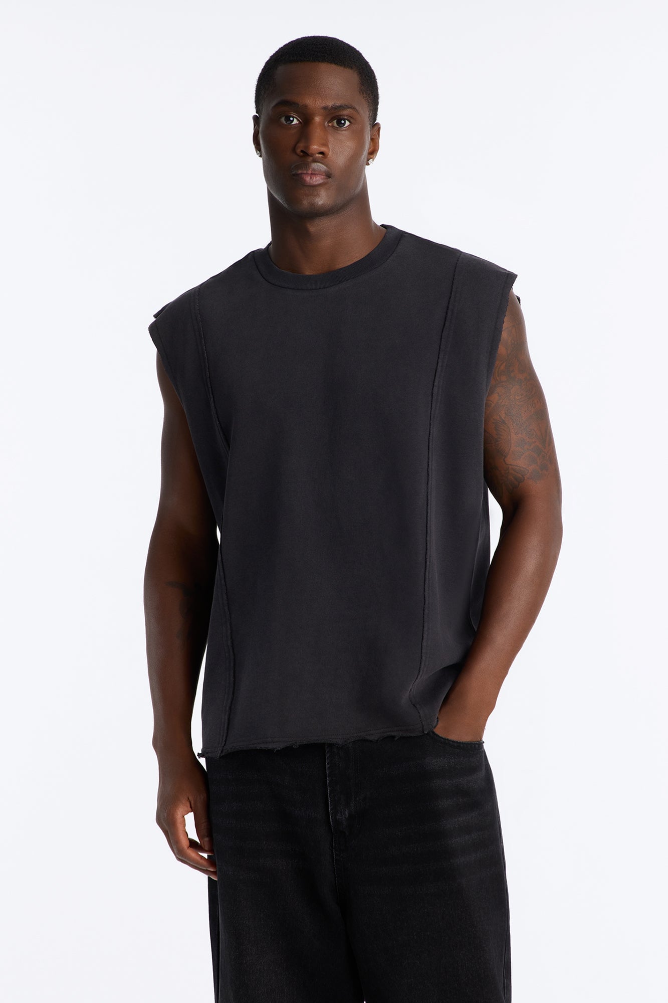 Greaser Paneled Fleece Muscle Tee - Black Wash image 8