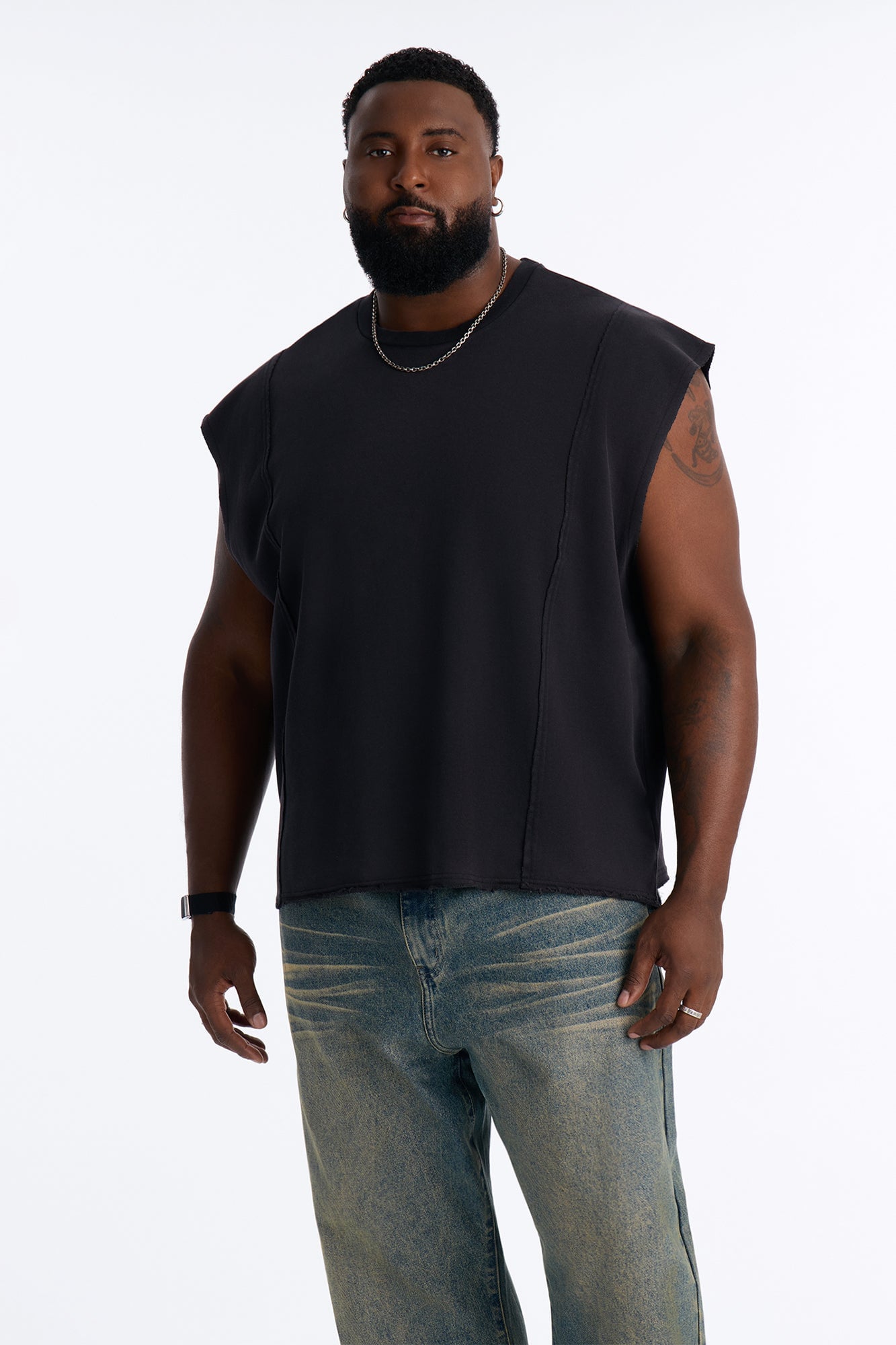 Greaser Paneled Fleece Muscle Tee - Black Wash image 4