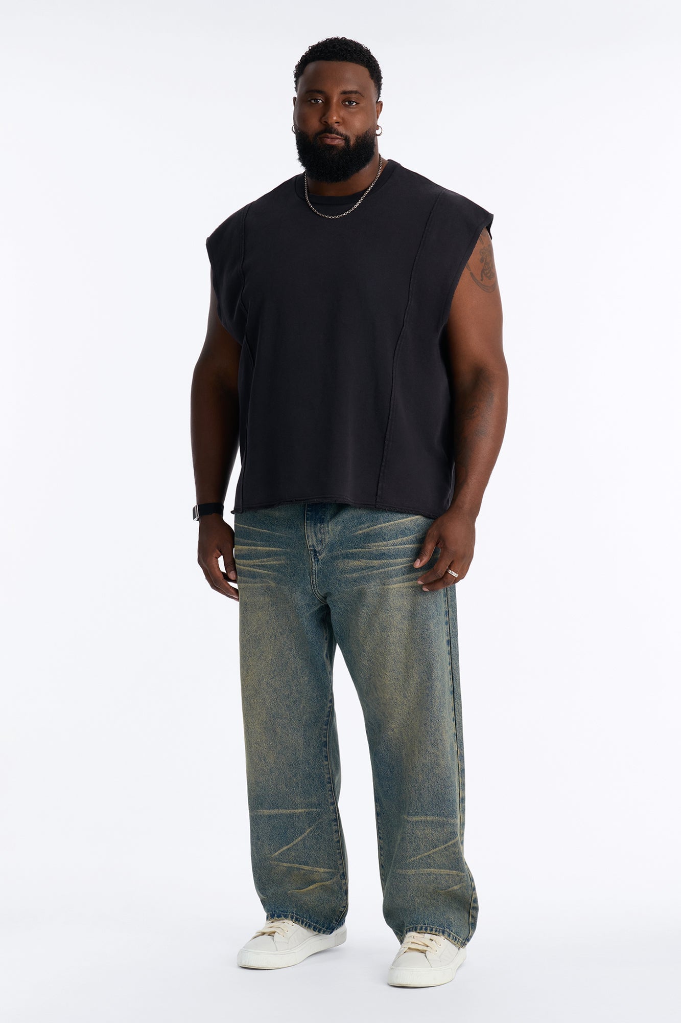 Greaser Paneled Fleece Muscle Tee - Black Wash image 5