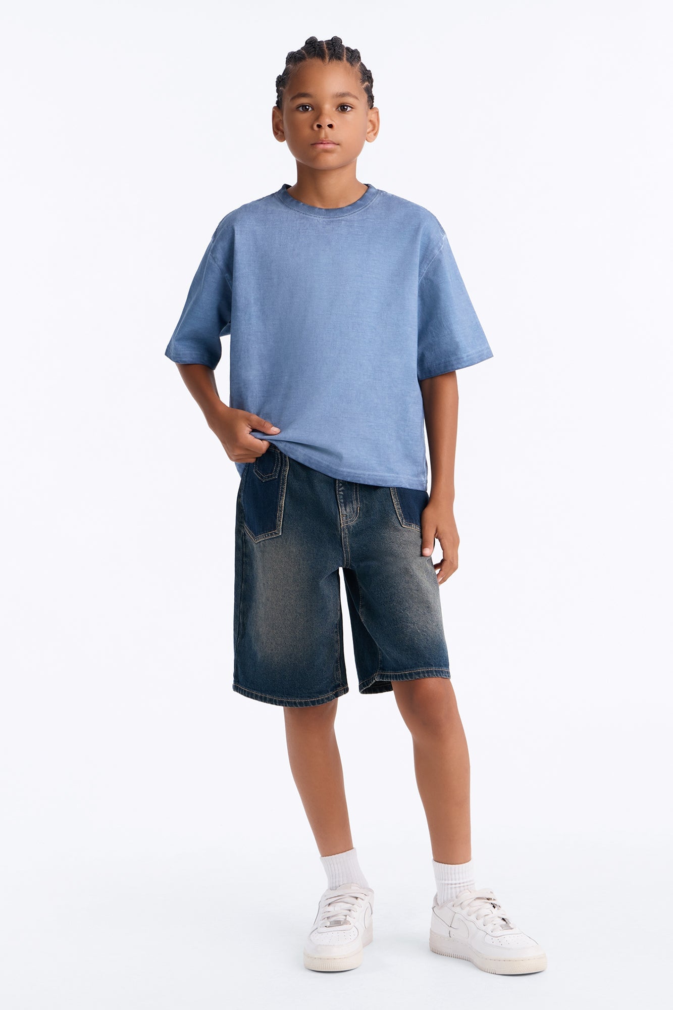 Mini Tinted Wash Boxy Cropped Heavyweight Short Sleeve Tee - Blue image 2
