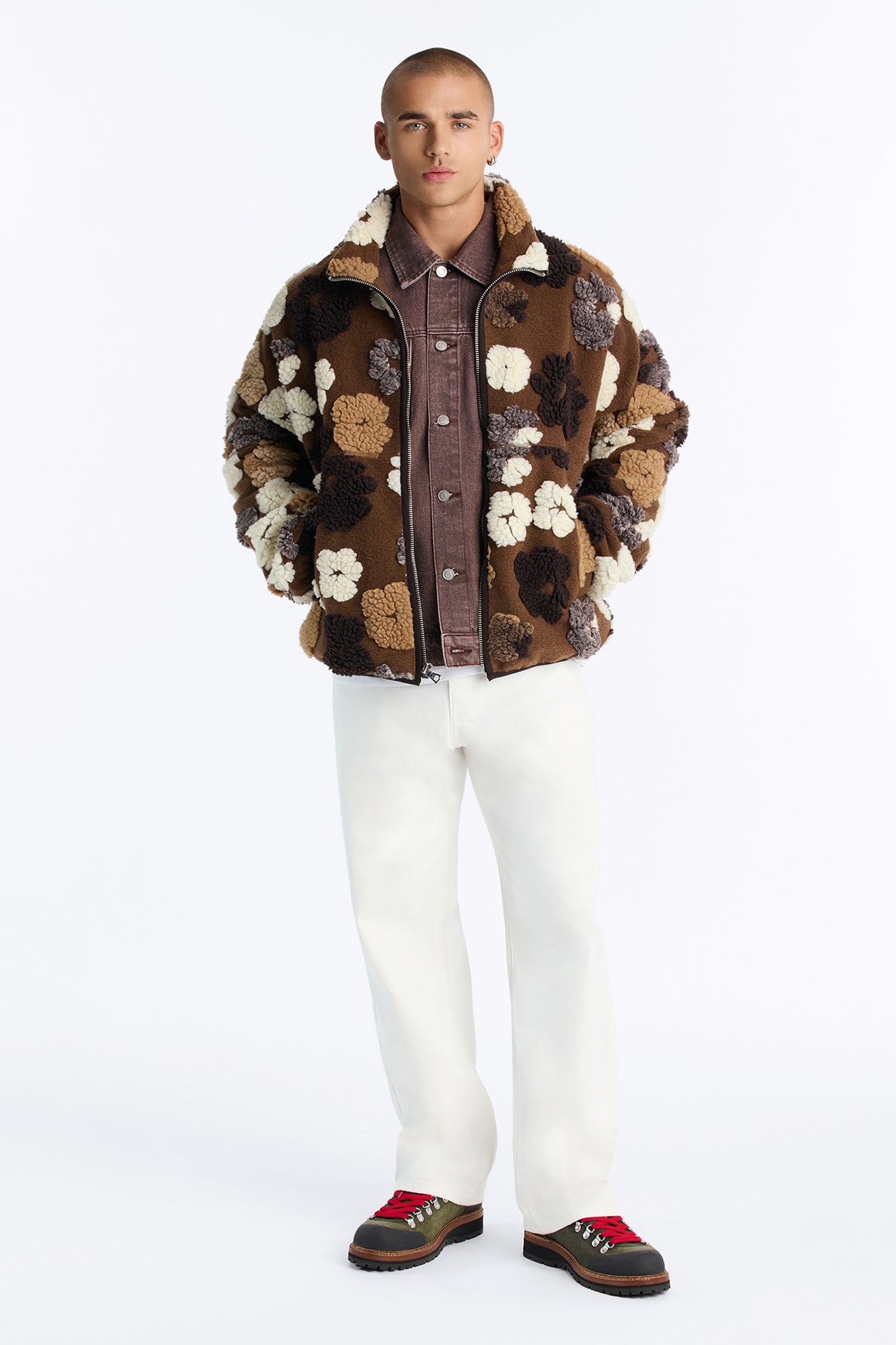 Sherpa Tears Oversized Zip Jacket - Brown/combo image 5