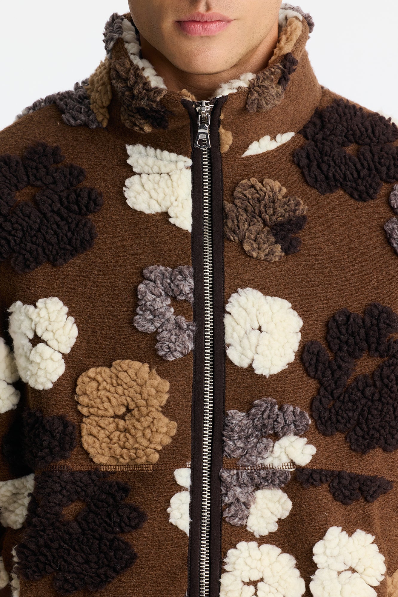 Sherpa Tears Oversized Zip Jacket - Brown/combo image 7