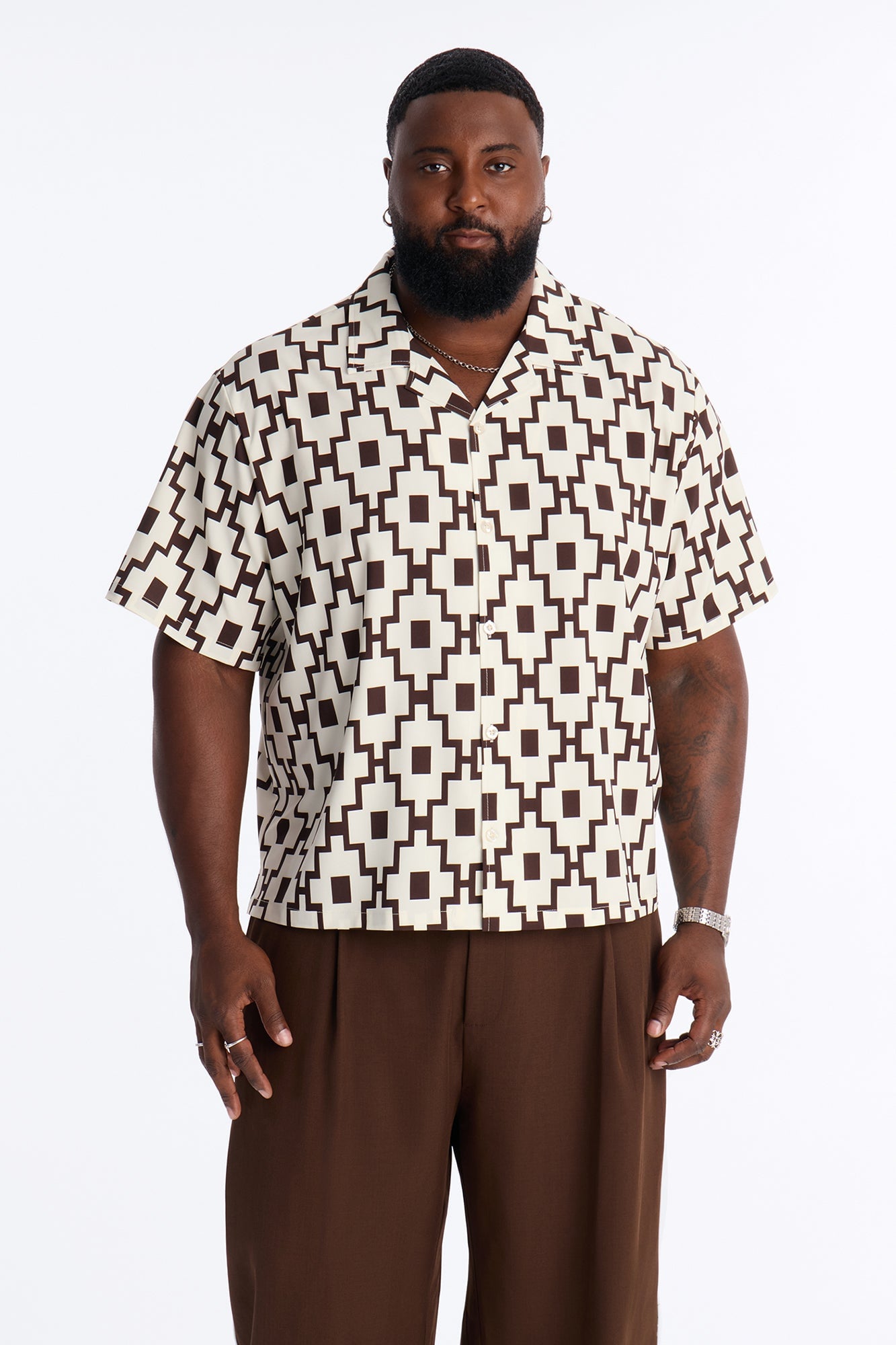 Mosaic Printed Cuban Shirt - Brown/combo image 1