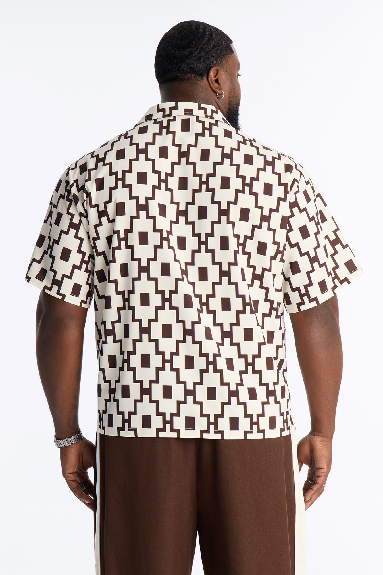 Mosaic Printed Cuban Shirt - Brown/combo image 3
