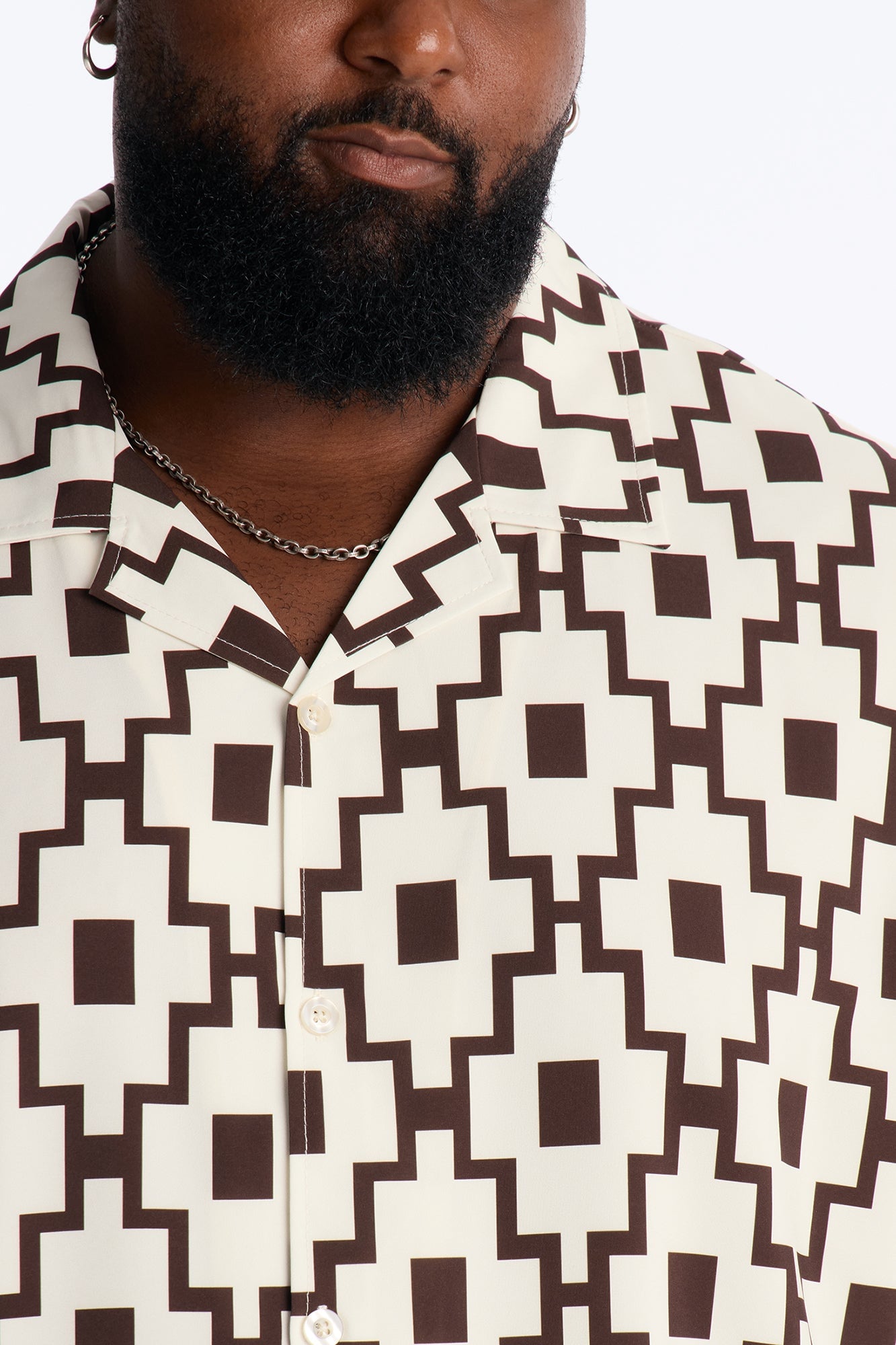 Mosaic Printed Cuban Shirt - Brown/combo image 4