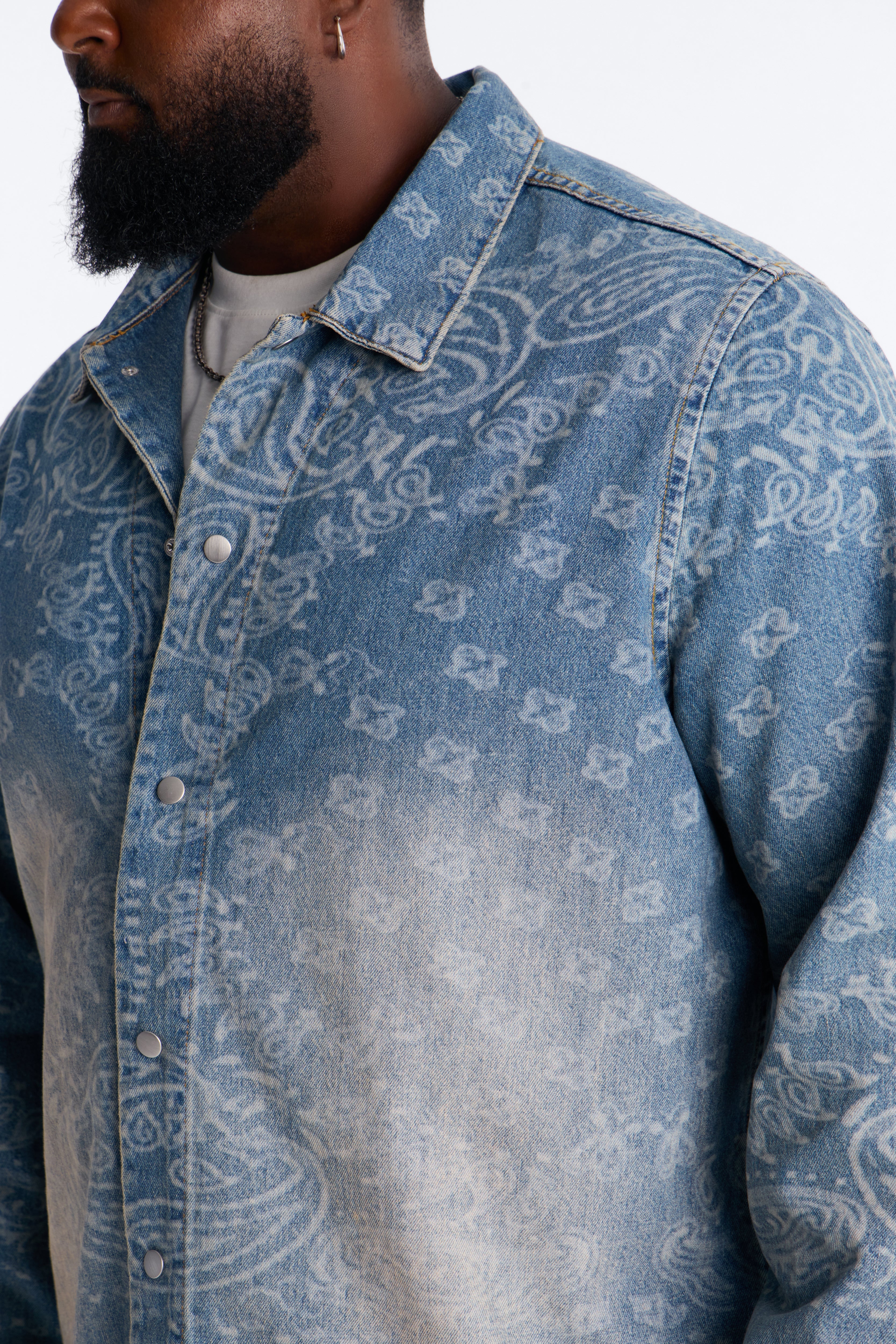 Paisley Last Denim Button Up Shirt - Medium Wash image 4