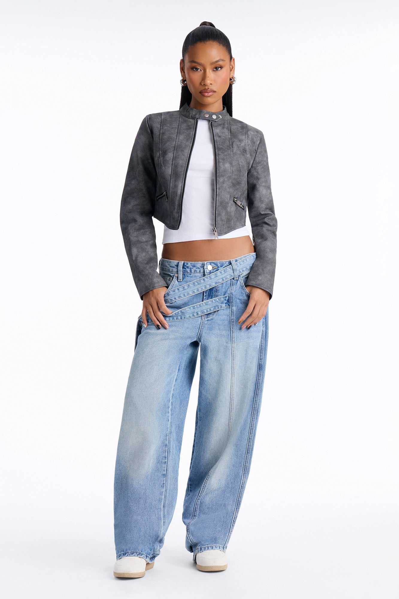 A Desert Babe Washed Faux Leather Moto - Black Wash image 3