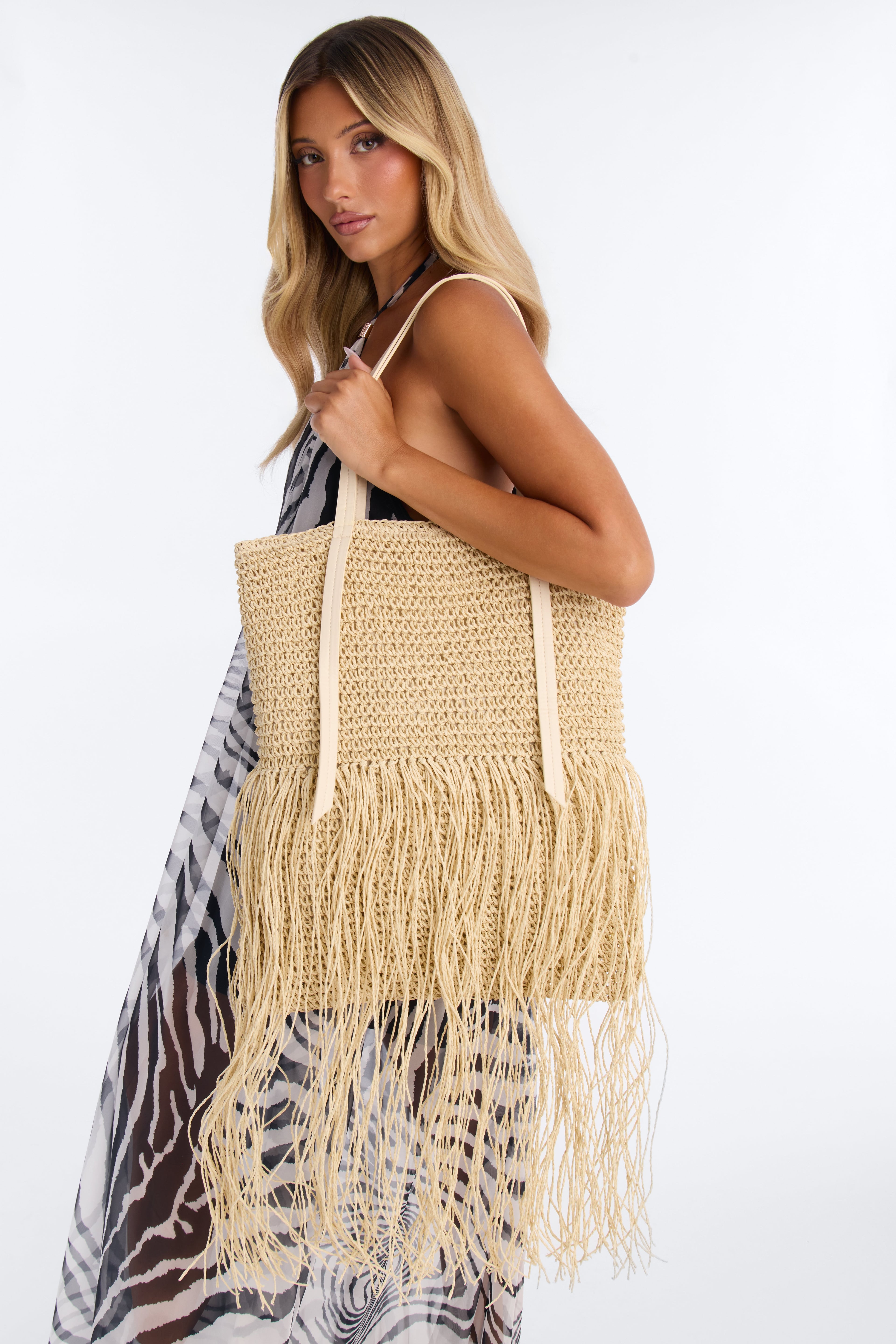 Summer In My Head Straw Tote Handbag - Natural image 2