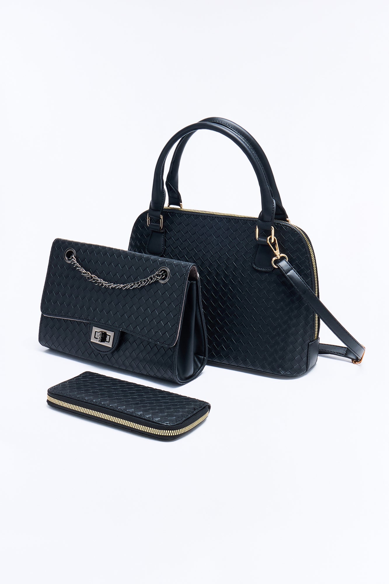 Bag It Up Faux Leather 3 Piece Satchel Handbag Set - Black image 3