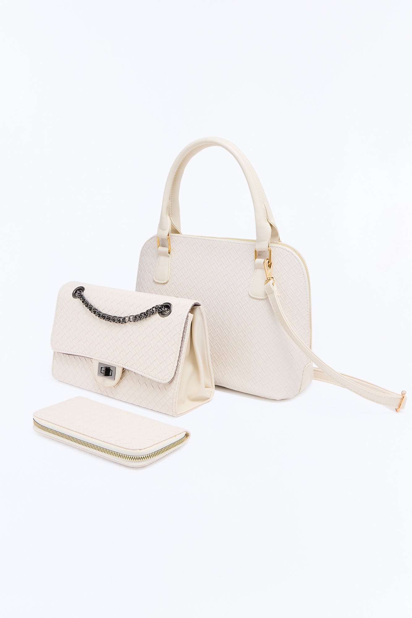 Bag It Up Faux Leather 3 Piece Satchel Handbag Set - Ivory image 4