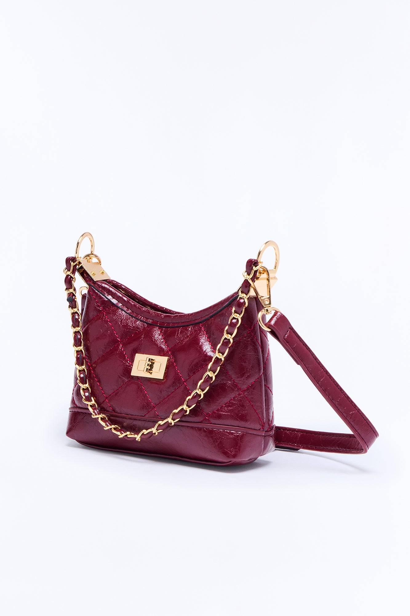 Quilted Dreams Faux Leather Crossbody Handbag - Burgundy image 3