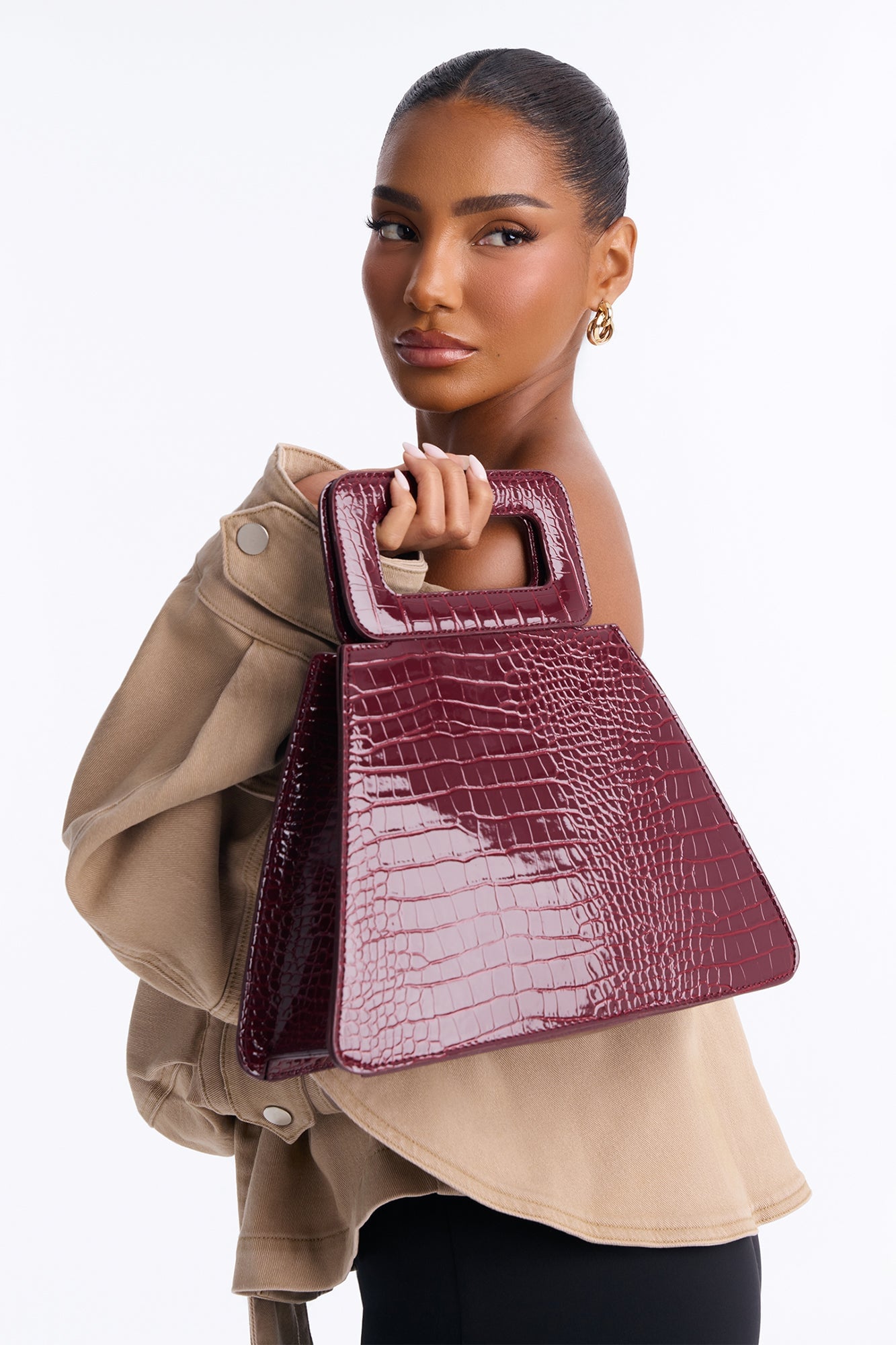 Peak Appeal Faux Leather Satchel Handbag - Burgundy image 2