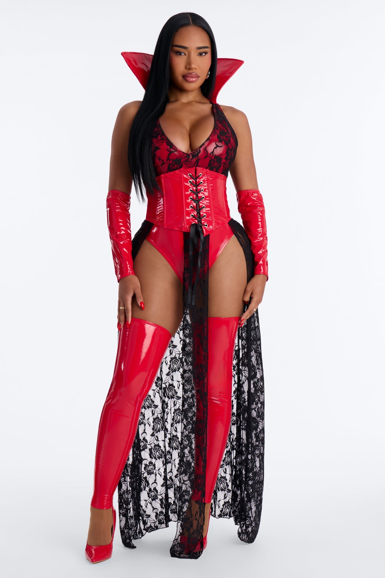 Seductive Fang 5 Piece Halloween Costume - Red/Black image 1