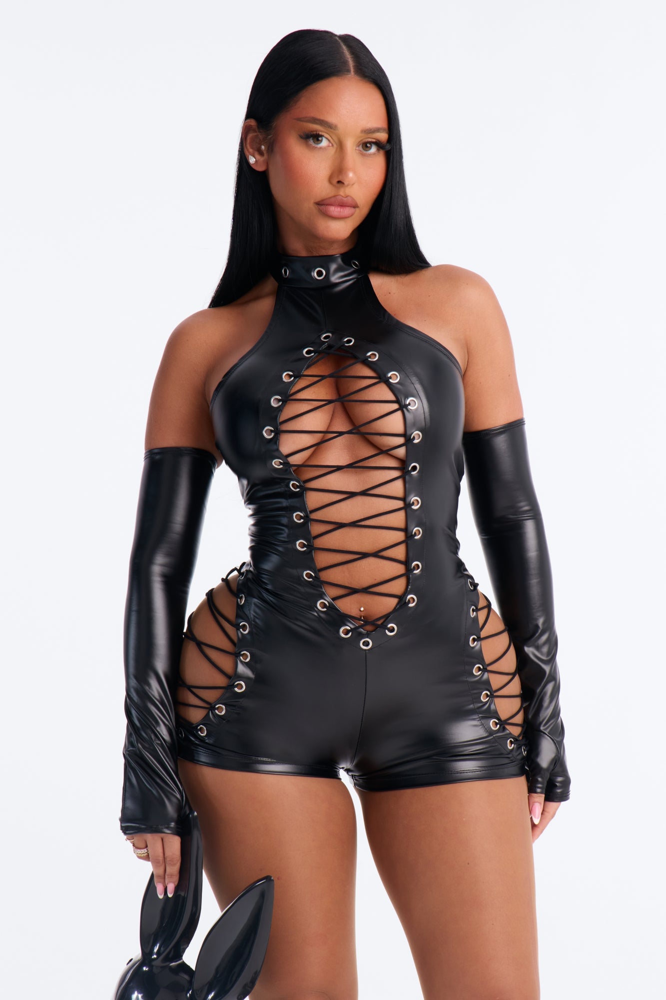 Forbidden Bunny Delight 3 Piece Halloween Costume - Black image 2
