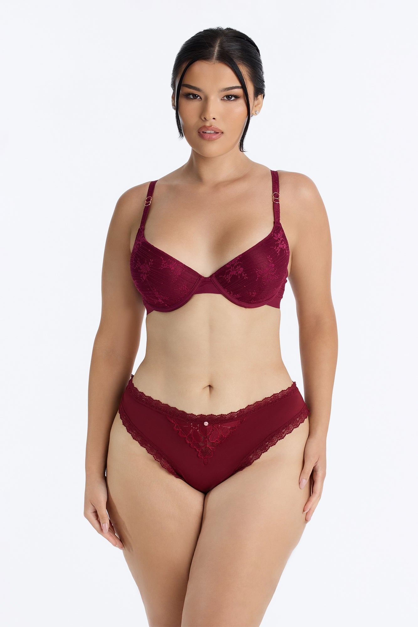Dress Lace Trim Stretch Thong Panty - Burgundy image 1