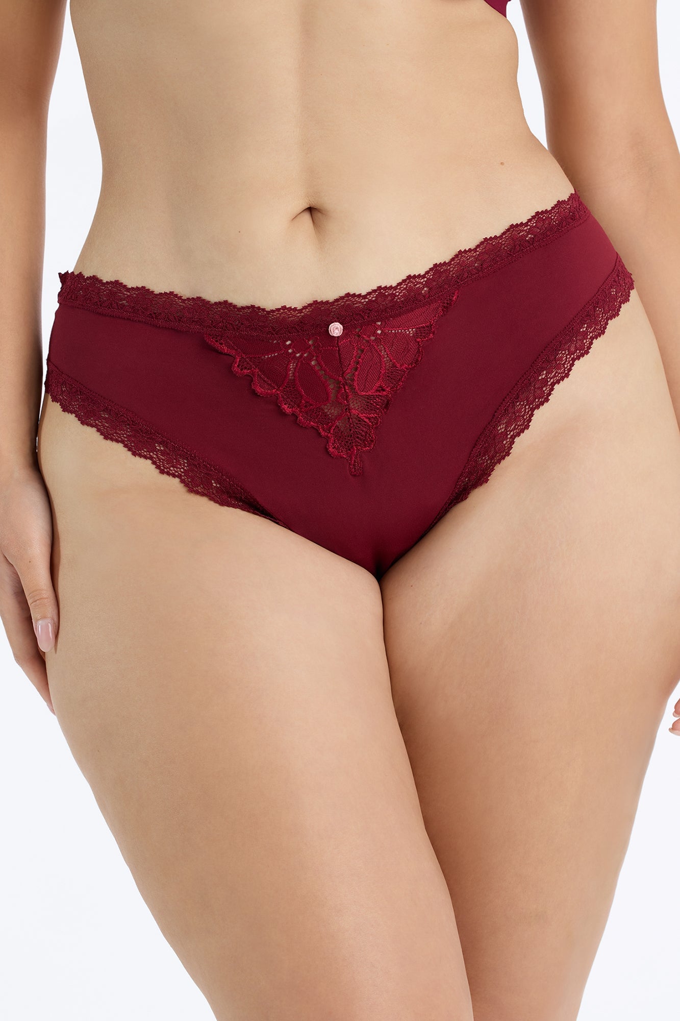 Dress Lace Trim Stretch Thong Panty - Burgundy image 2