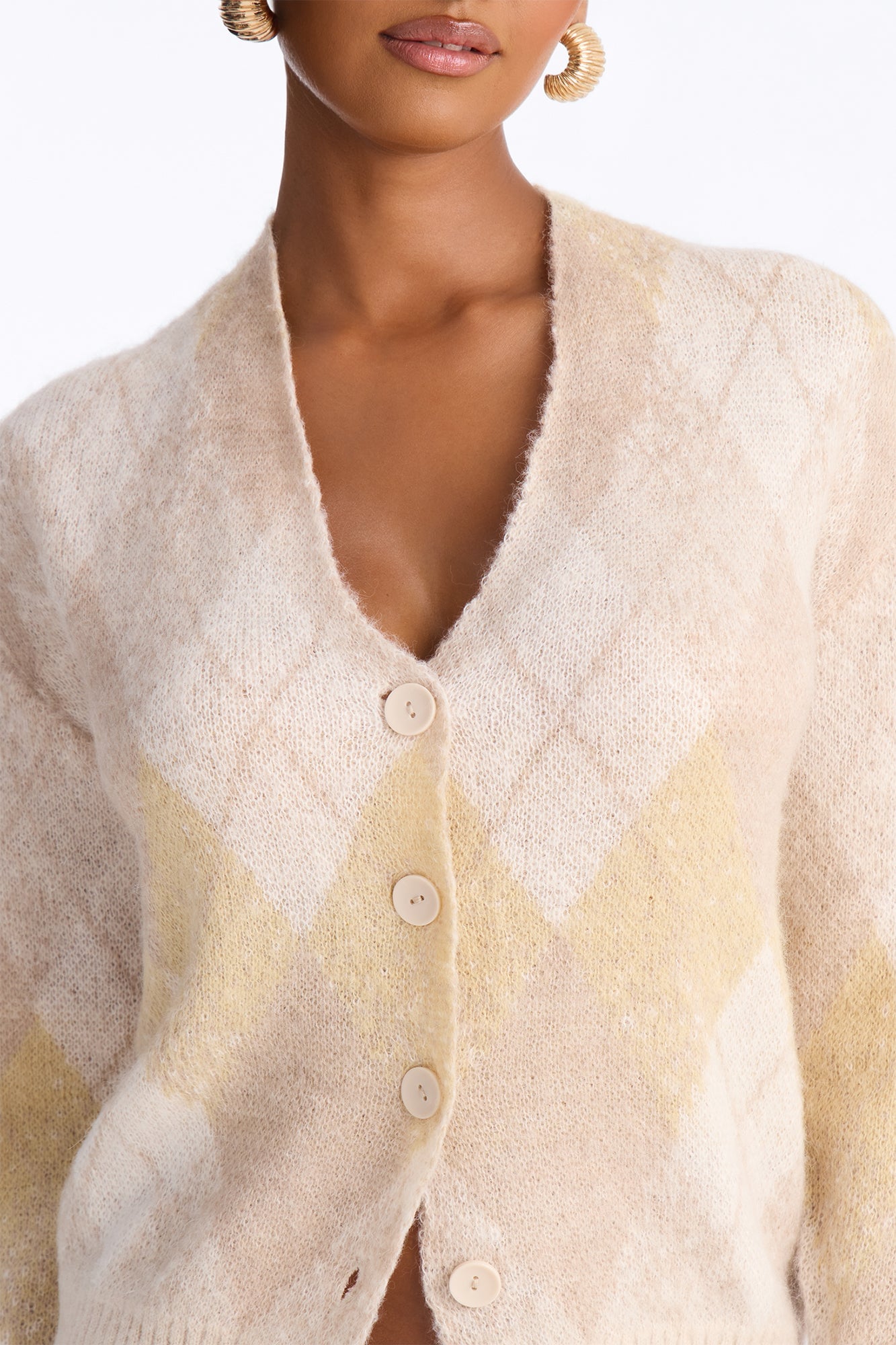Artsy Argyle Cardigan - Oatmeal/combo image 7