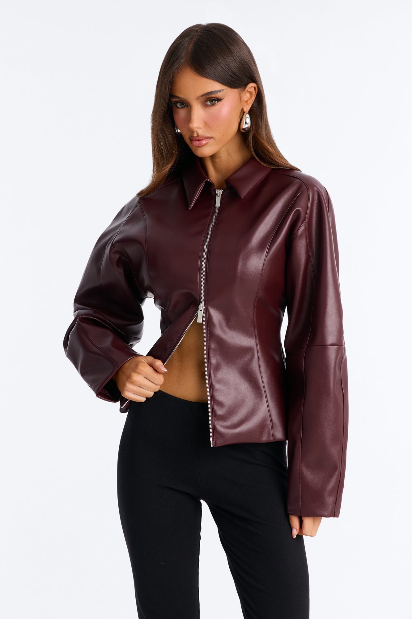 Deserve More Fitted Faux Leather Jacket - Burgundy image 7