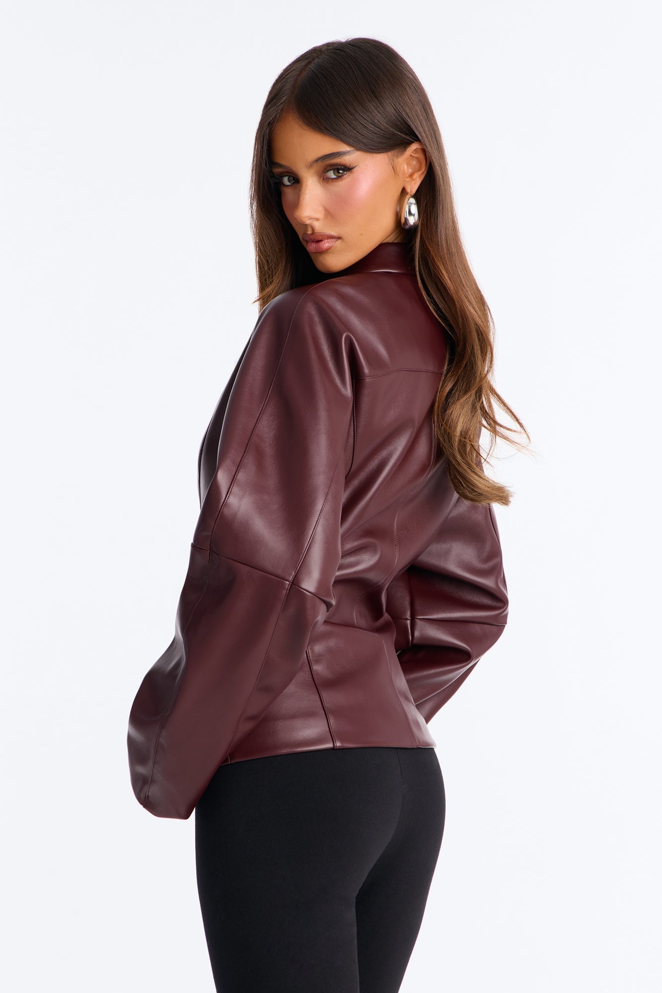 Deserve More Fitted Faux Leather Jacket - Burgundy image 9