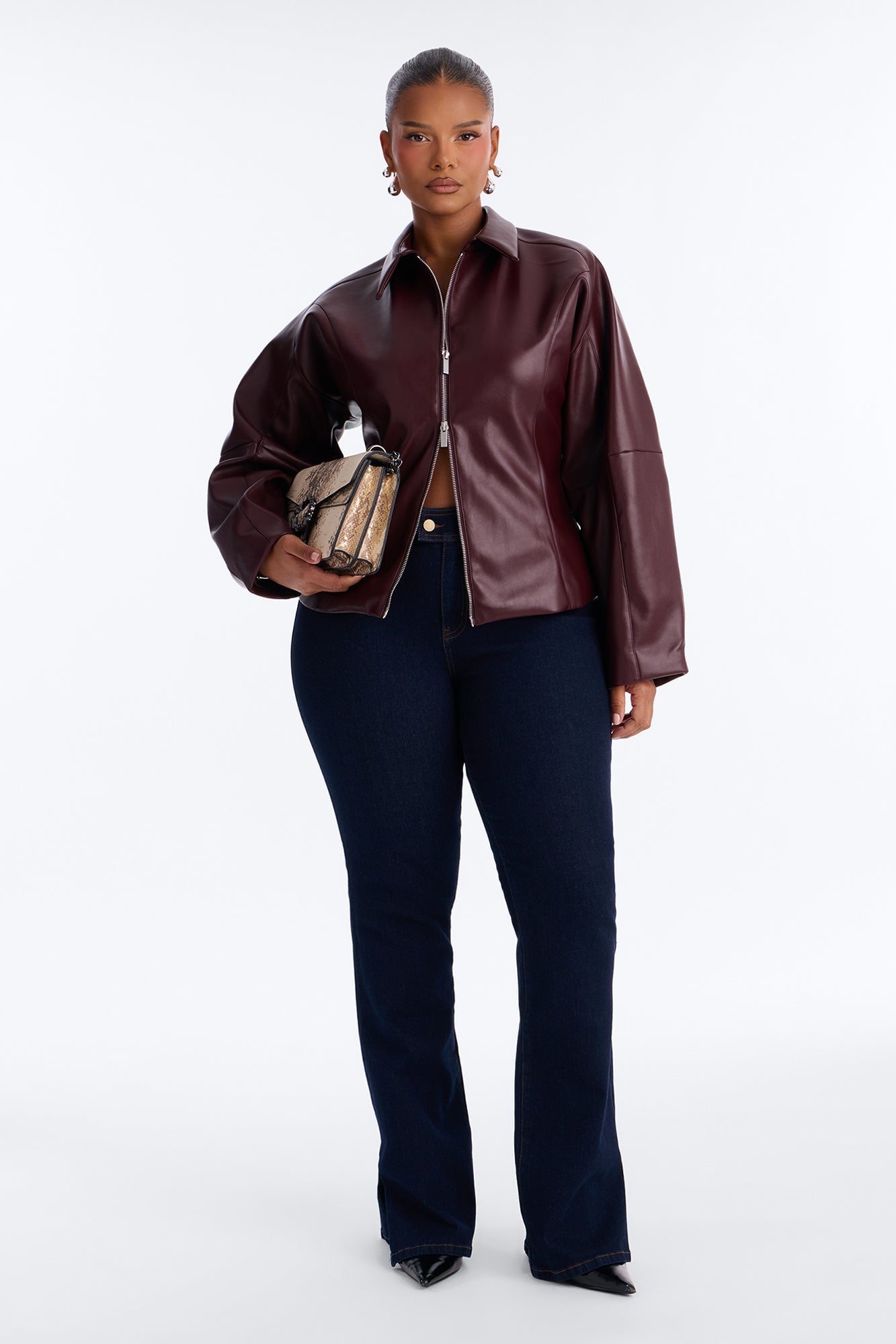 Deserve More Fitted Faux Leather Jacket - Burgundy image 1