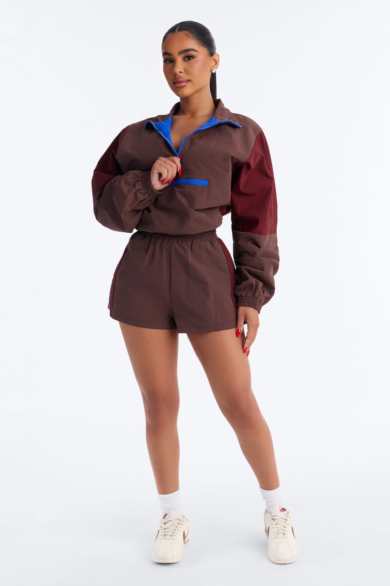 Color Block Funnel Neck Windbreaker Jacket - Brown/combo image 6
