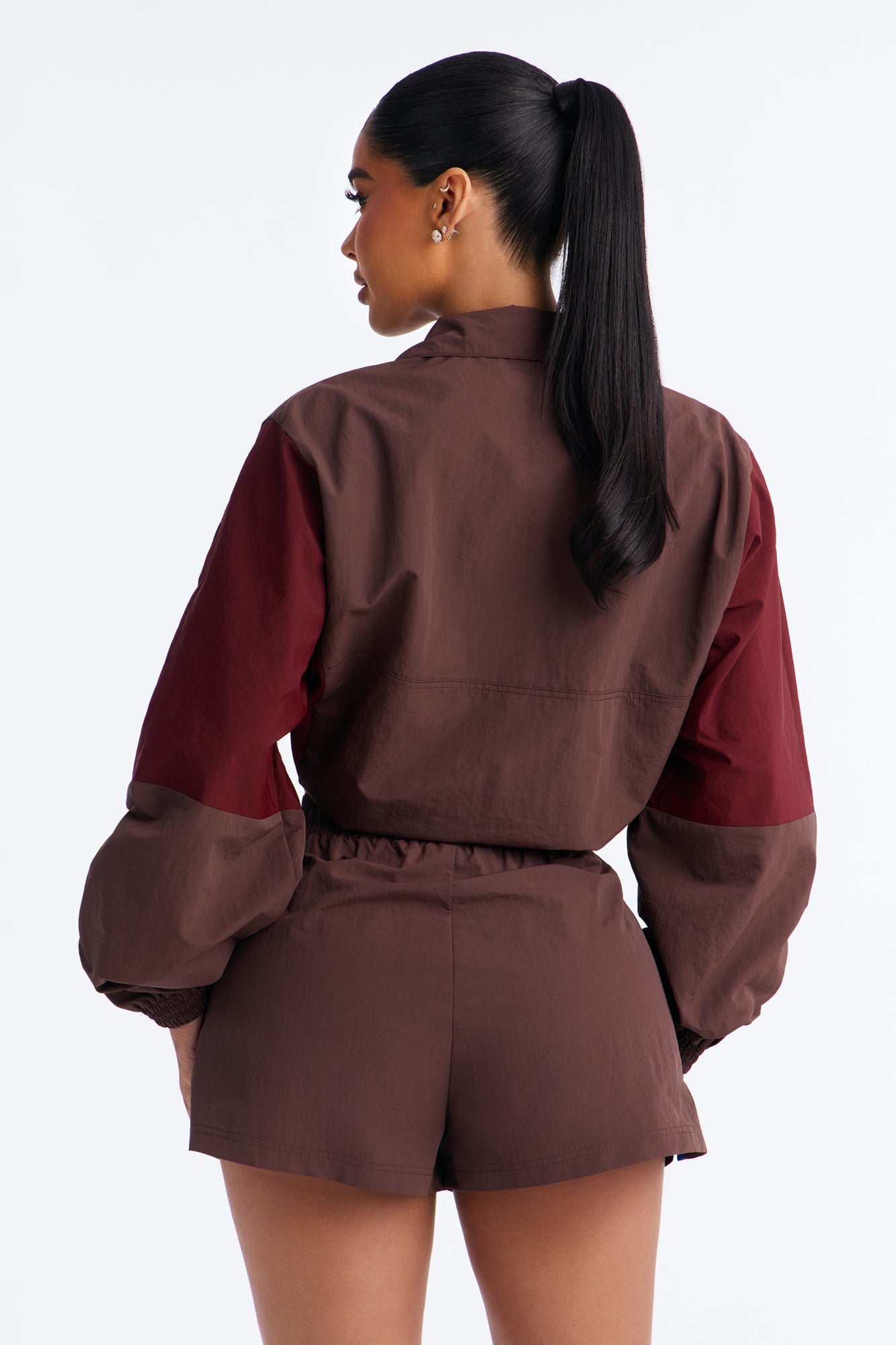 Color Block Funnel Neck Windbreaker Jacket - Brown/combo image 7