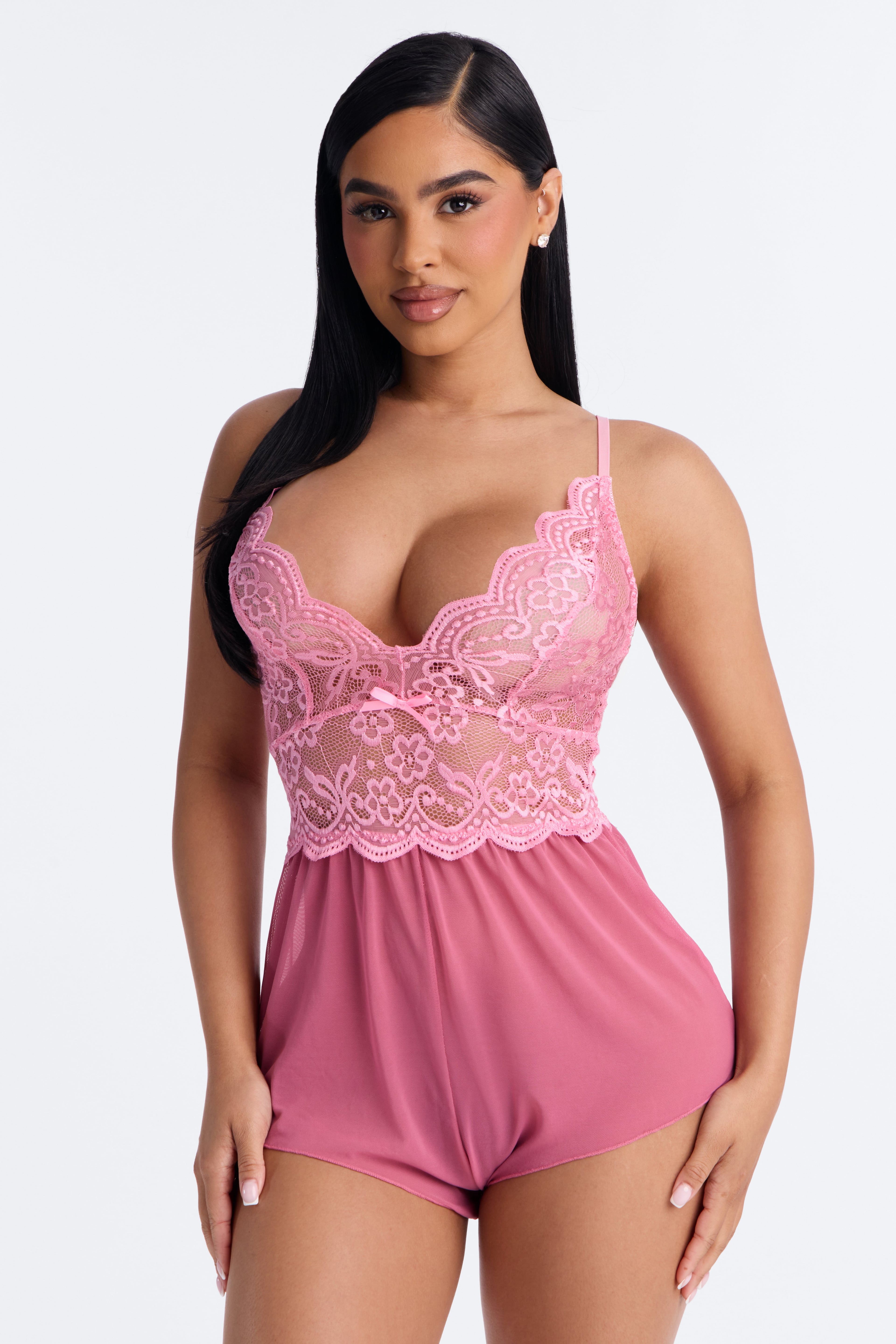 Johanna Lace Trim V-Neck Flowy Romper - Pink image 4