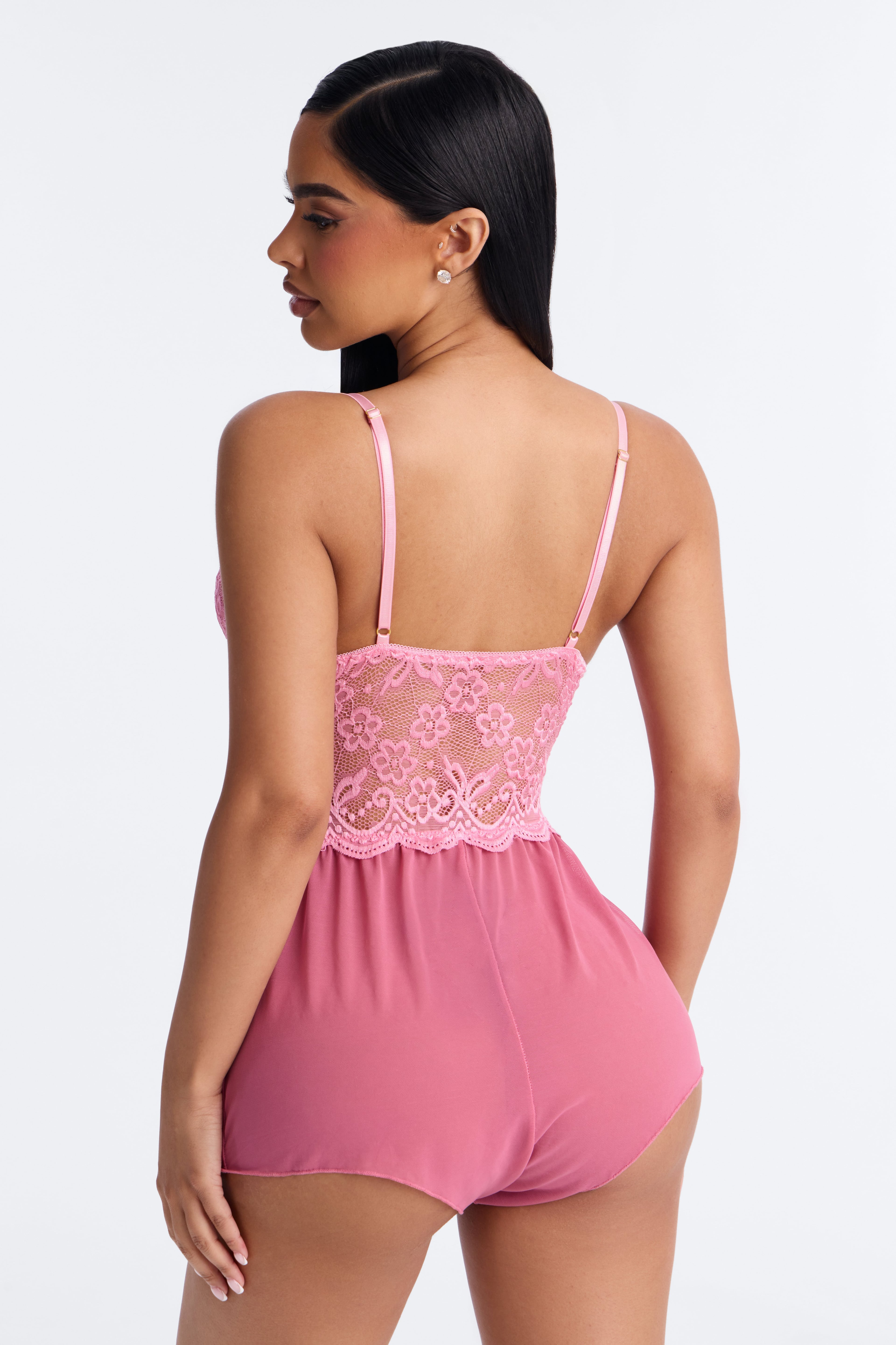 Johanna Lace Trim V-Neck Flowy Romper - Pink image 6