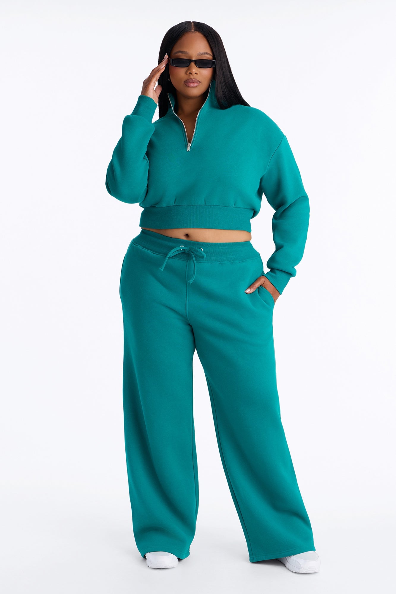 Chill In Style Quarter Zip Pant Set - Teal image 1