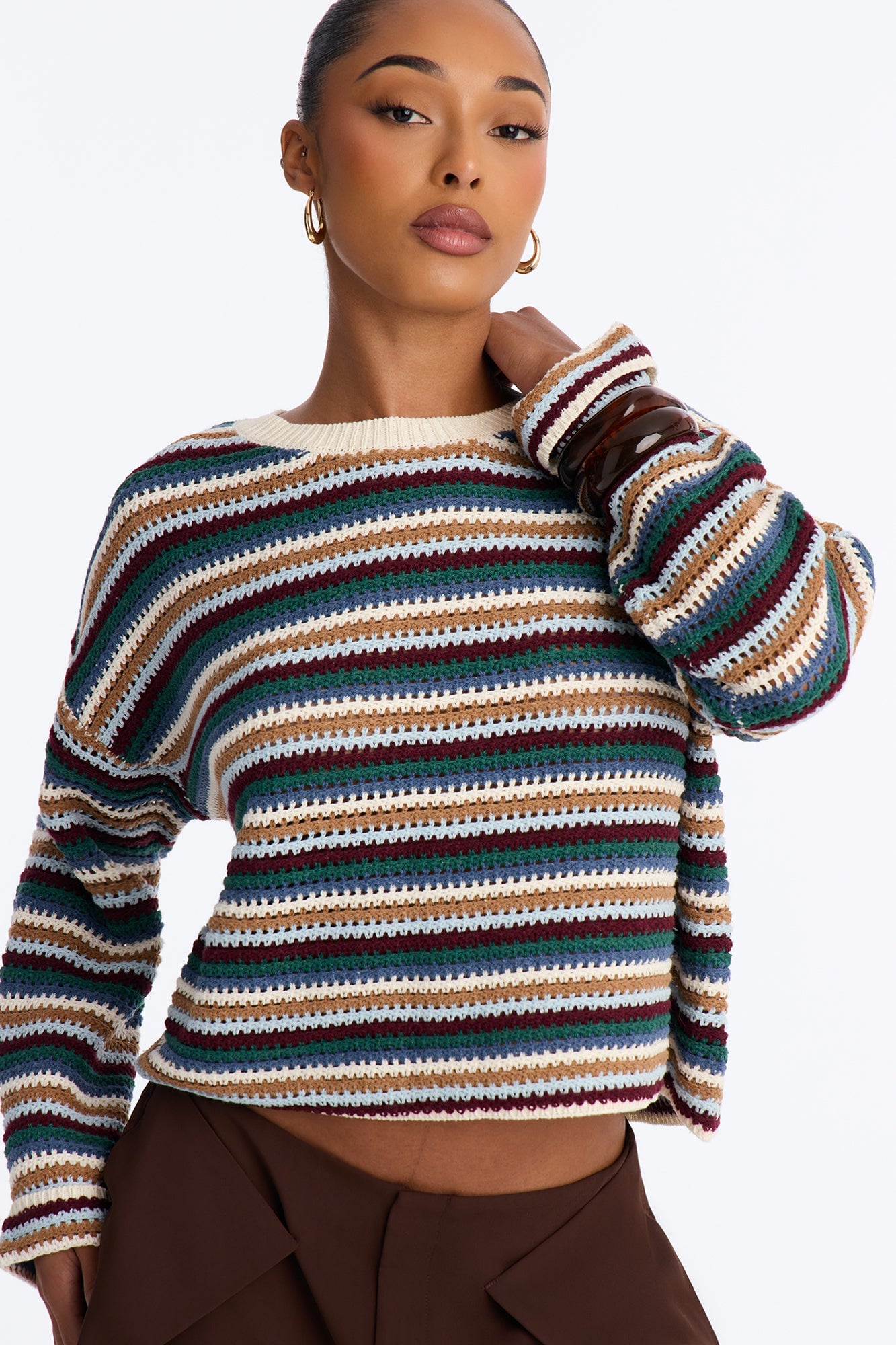 Nia Striped Long Sleeve Oversized Sweater - MultiColor image 7