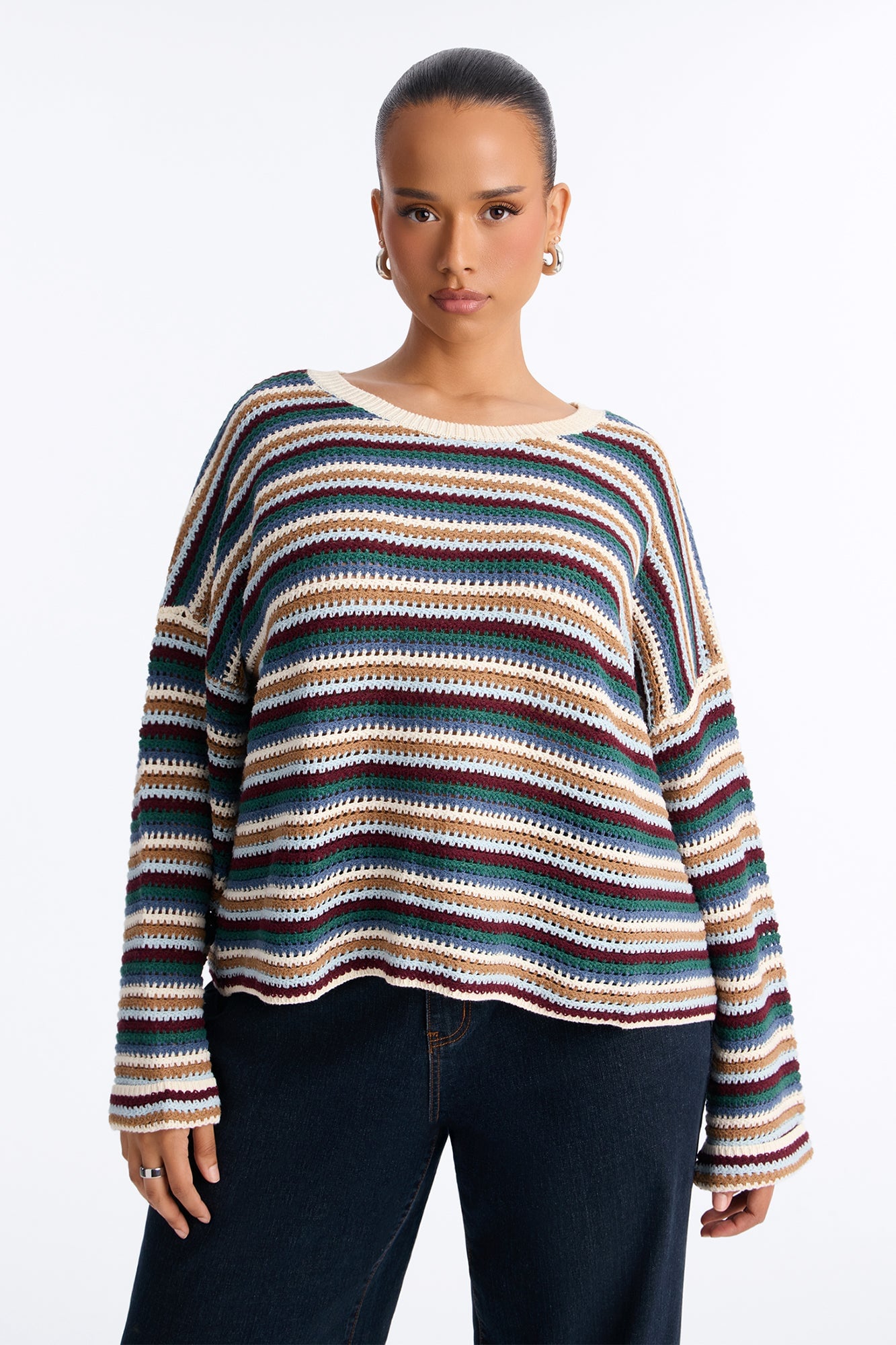 Nia Striped Long Sleeve Oversized Sweater - MultiColor image 1