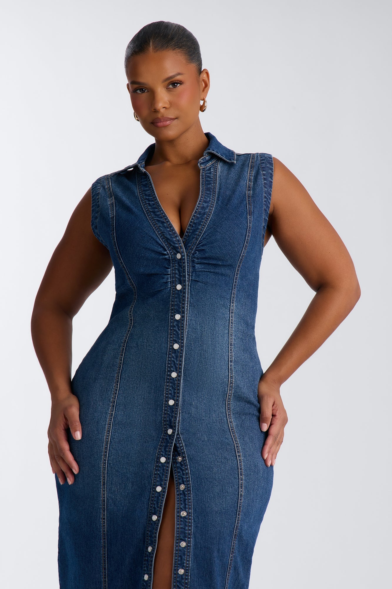 Allison Stretch Denim Midi Dress - DarkWash image 2