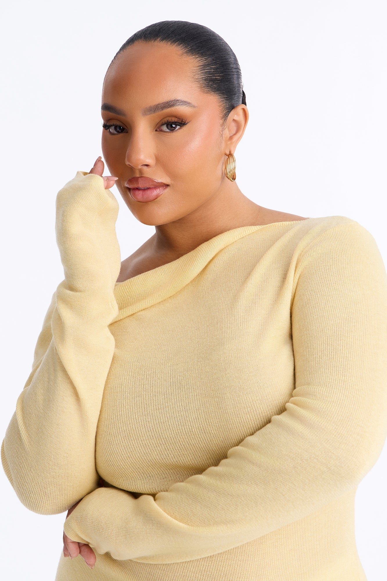 Gabrielle Off Shoulder Twist Long Sleeve Sweater - ButterYellow image 3