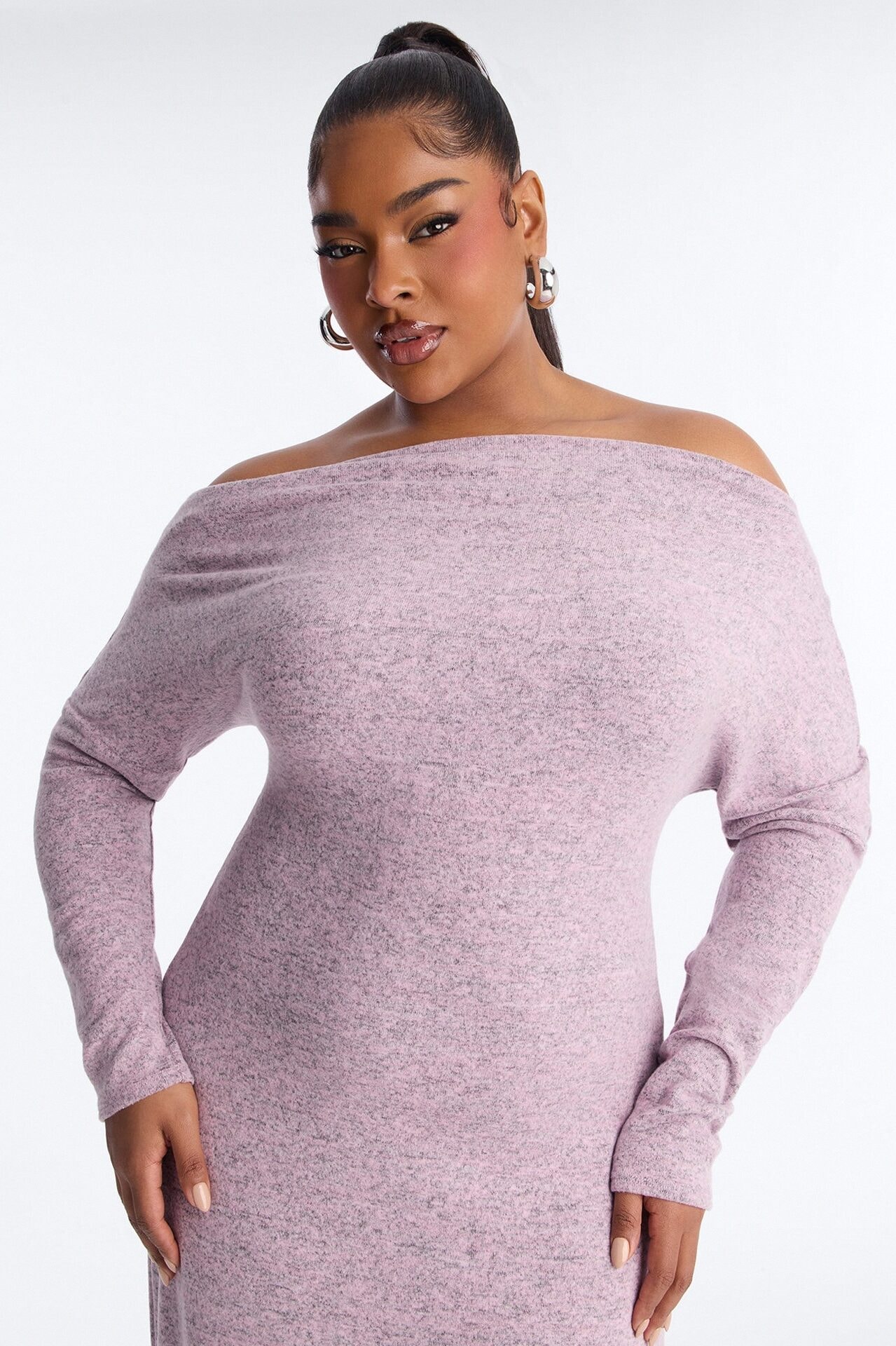 Bellina Off Shoulder Sweater Midi Dress - Pink image 1
