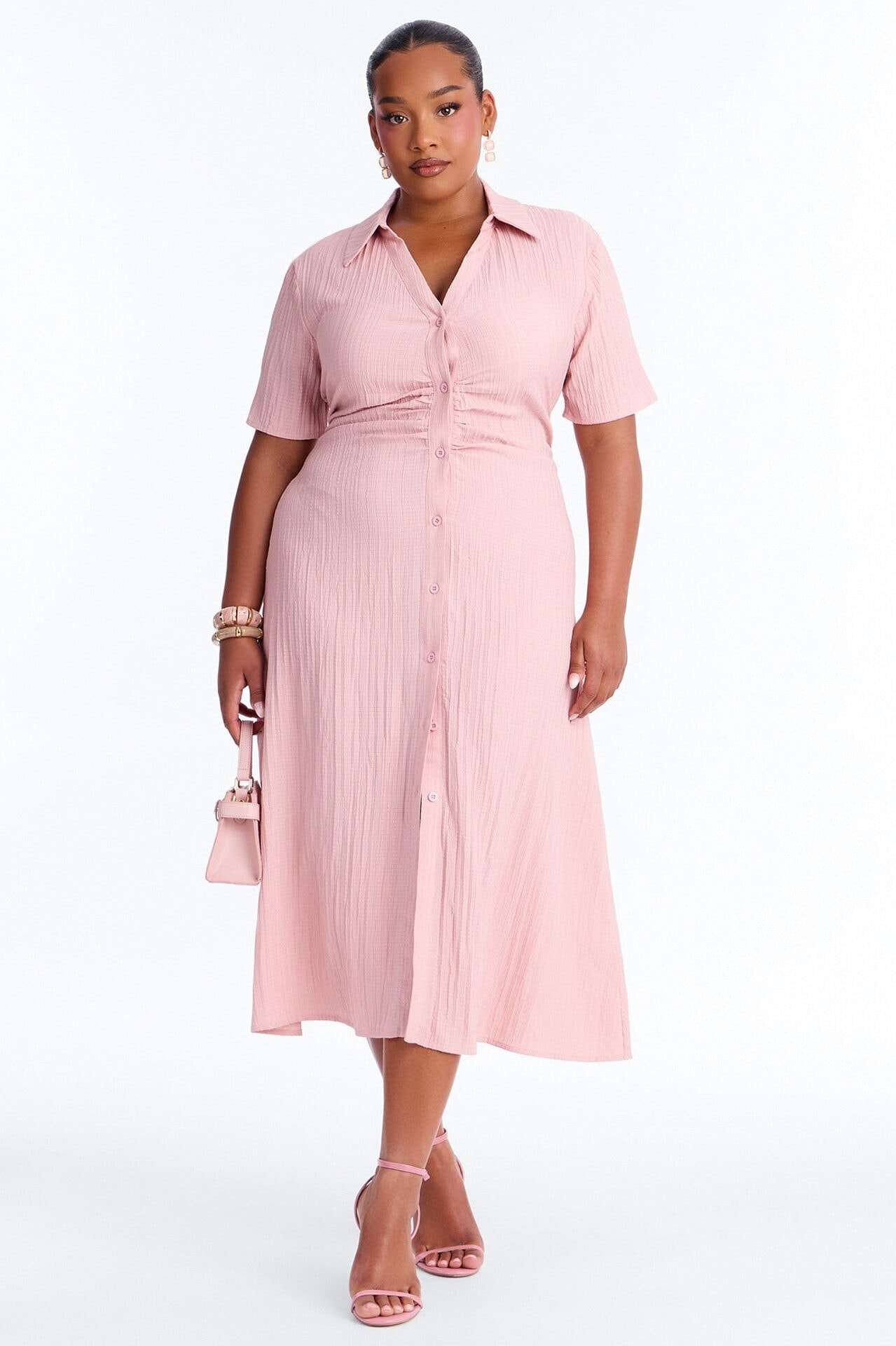 Carmen Ruched Shirt Midi Dress - Mauve image 1