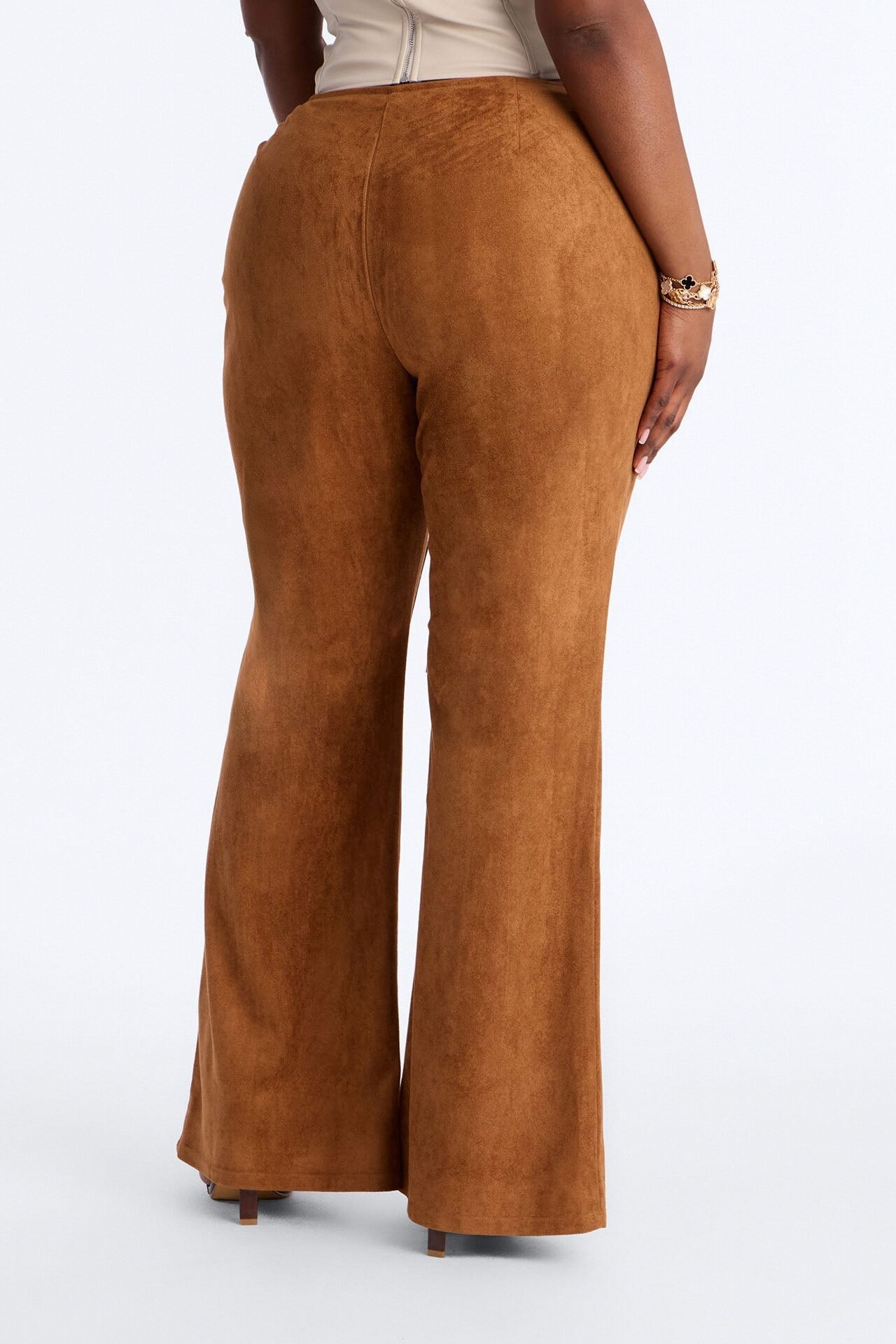Out West Faux Suede Lace Front Straight Leg Pant - Camel image 1