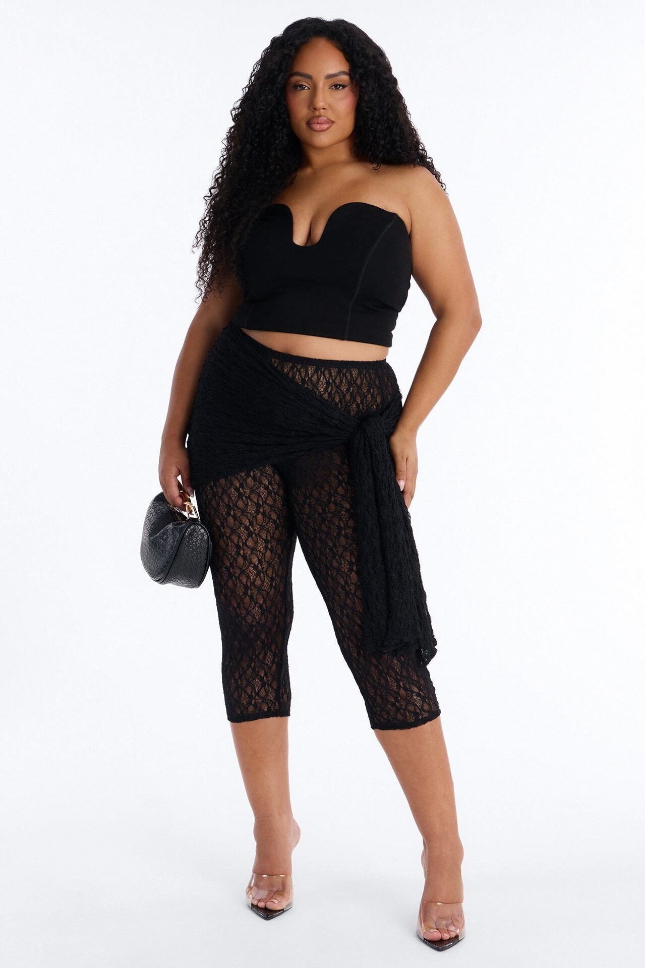 Emory Draped Tie Lace Capri Legging - Black image 1