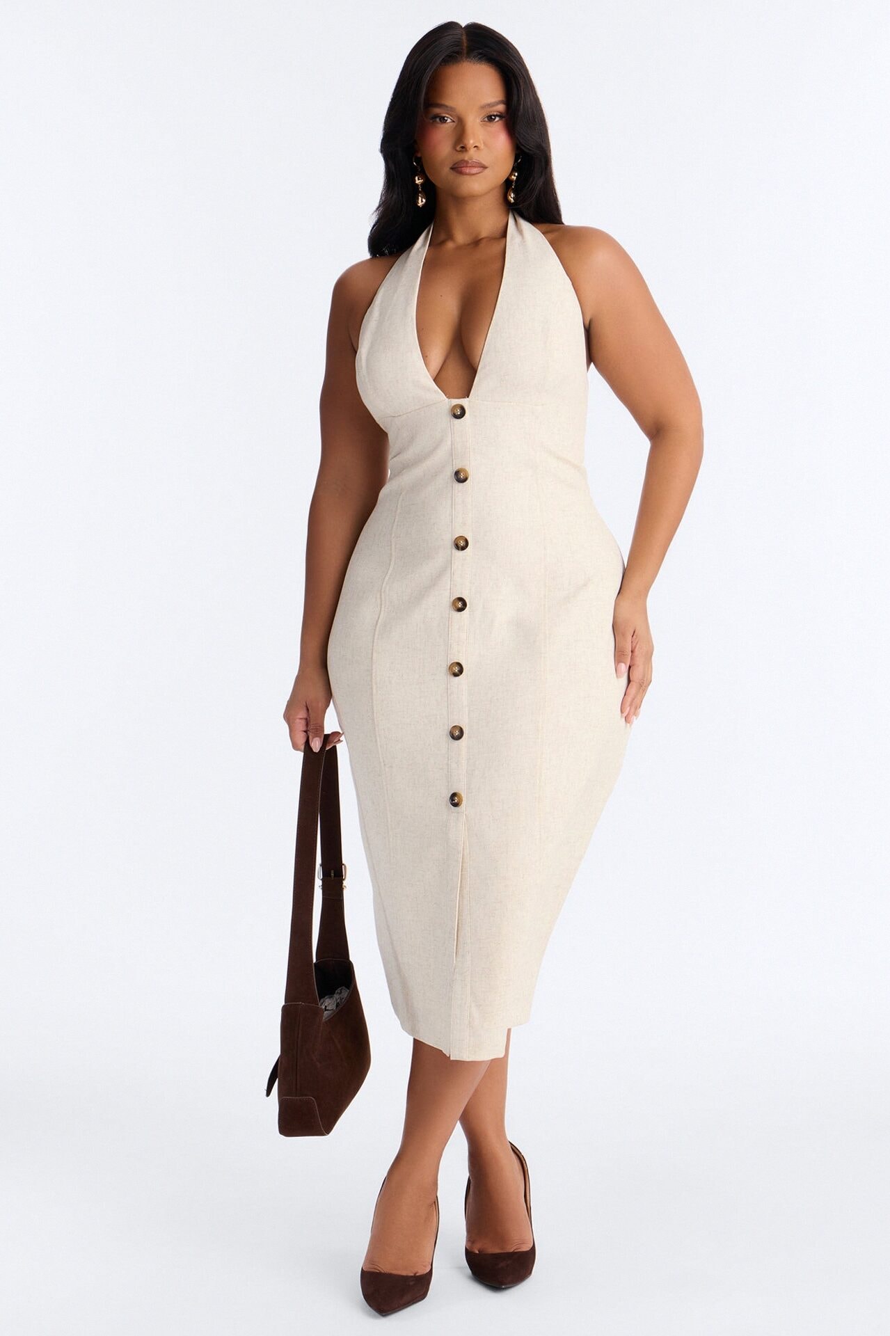 Leah Linen Midi Dress - Cream image 1