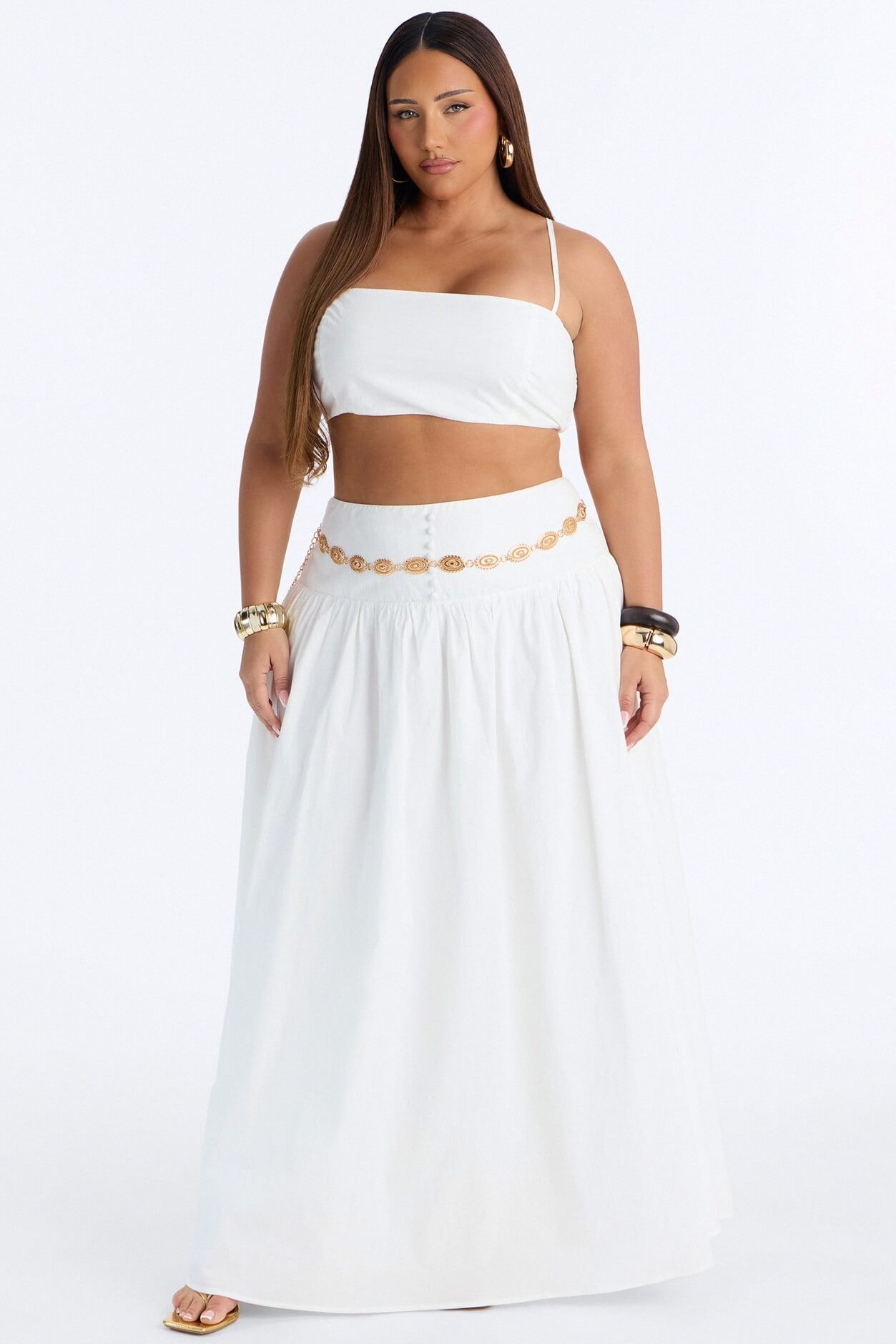 Brigitte Poplin Drop Waist Maxi Skirt - White image 1