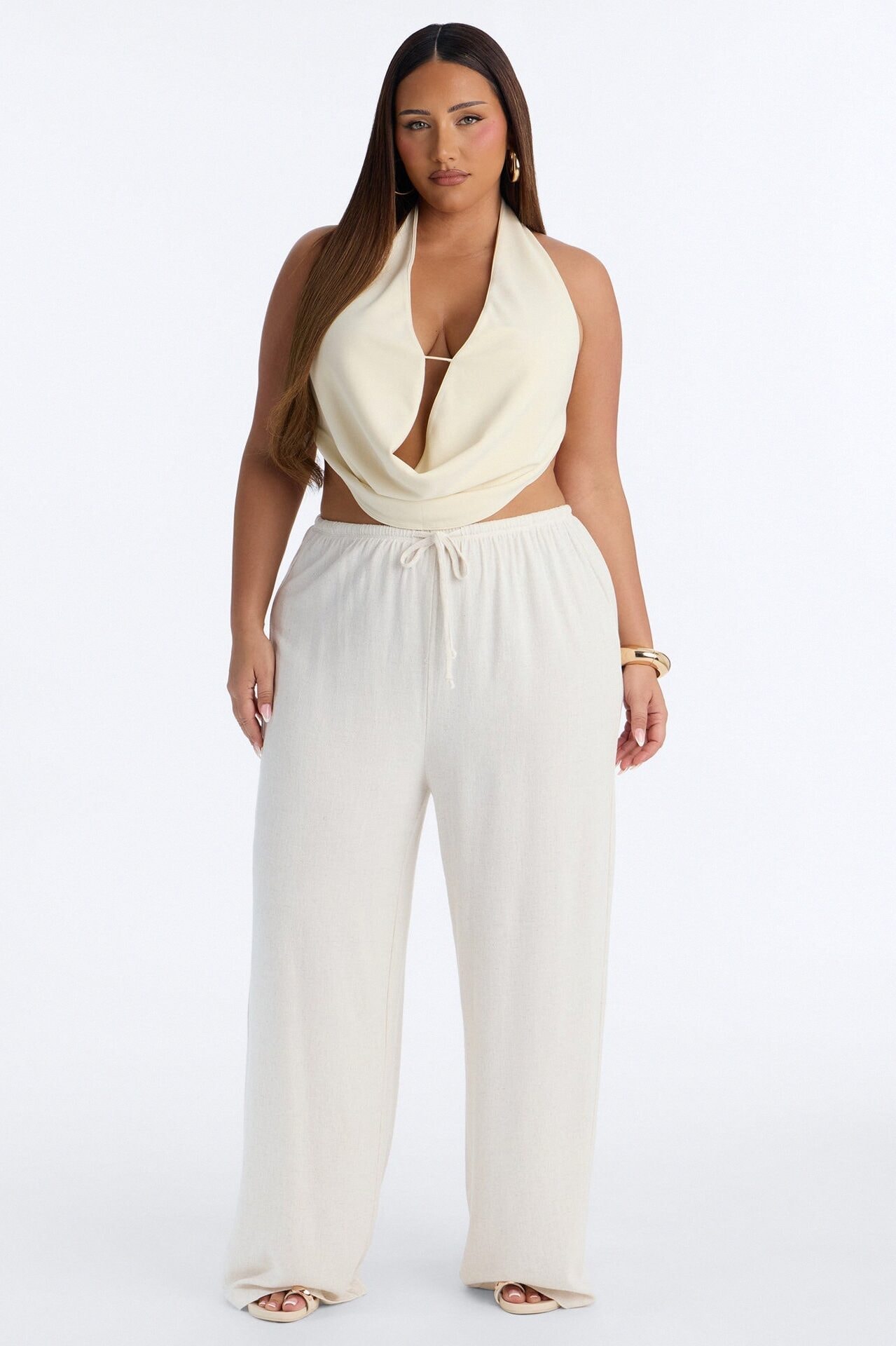 Kienna Low Rise Linen Wide Leg Pant 30″ - Natural image 1