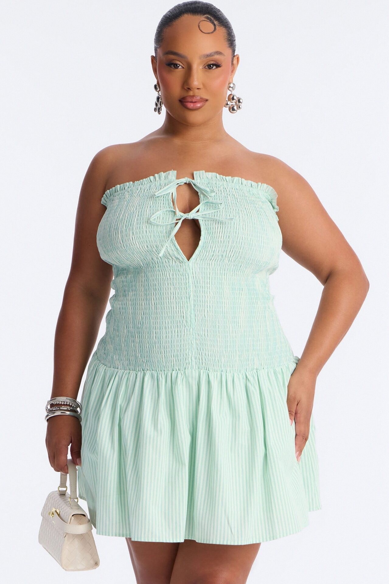 Sophia Smocked Twill Mini Dress - Mint image 1