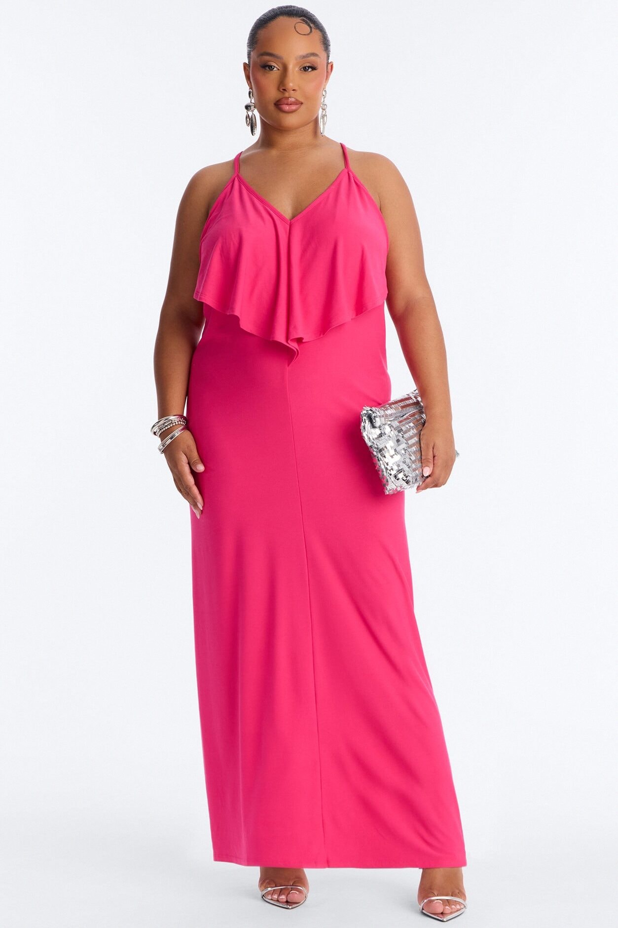 Selena Backless Drape Maxi Dress - Hot Pink image 1