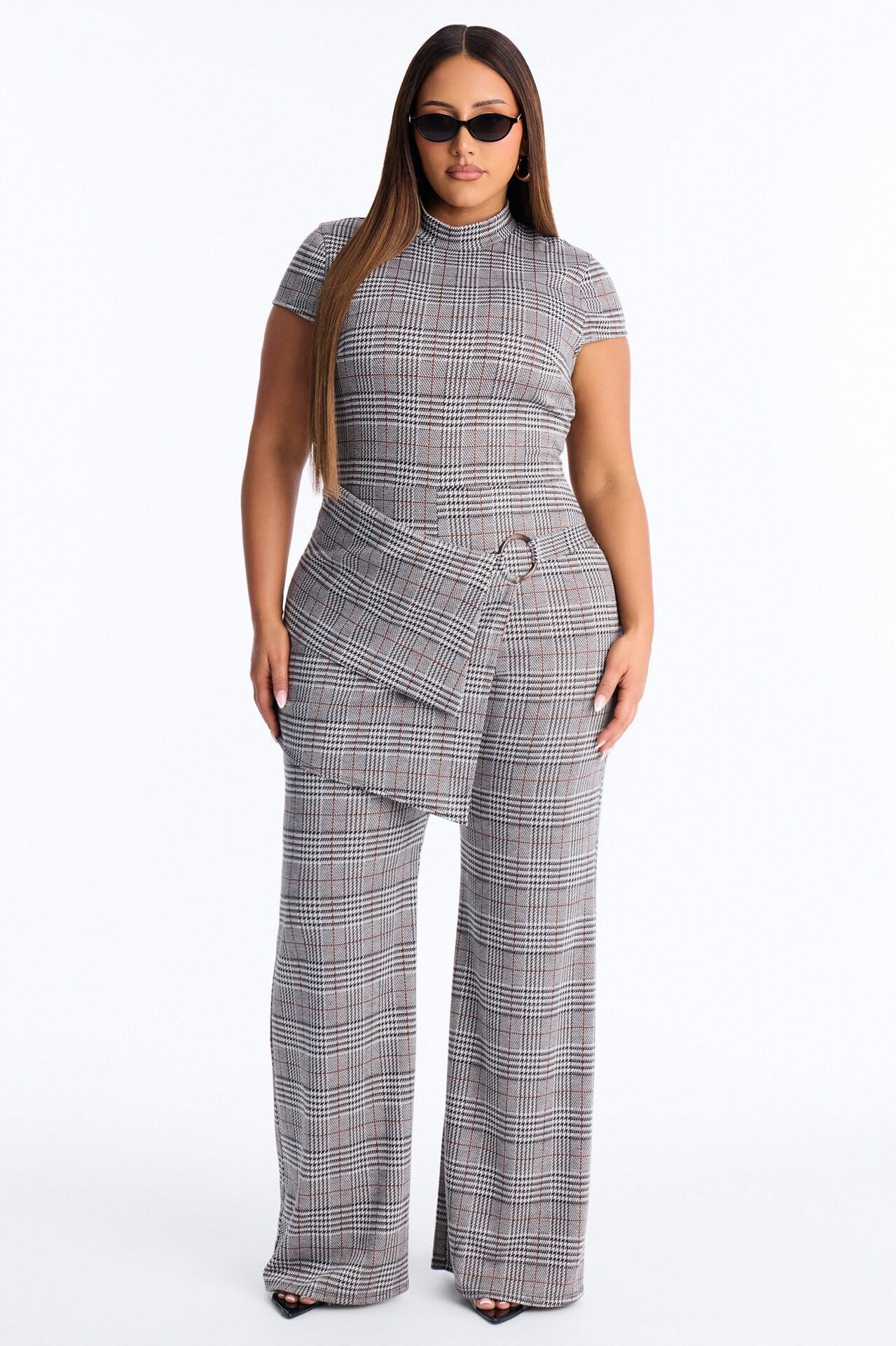 Chantel Plaid Draped Jumpsuit - Grey image 1