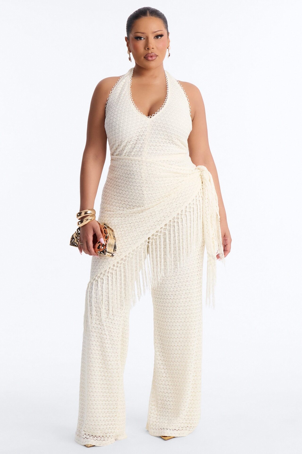 Mariah Jumpsuit And Tie Waist Scarf Set - Cream image 1